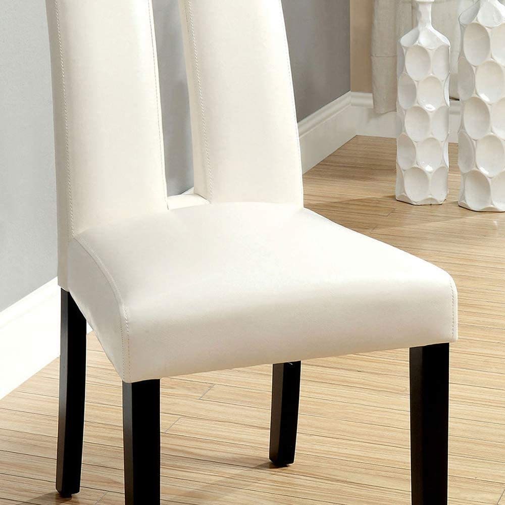 Set of 2 Chairs Black And White Leatherette Beautiful Padded Side Chairs Slit Back Design Kitchen Dining Room Furniture