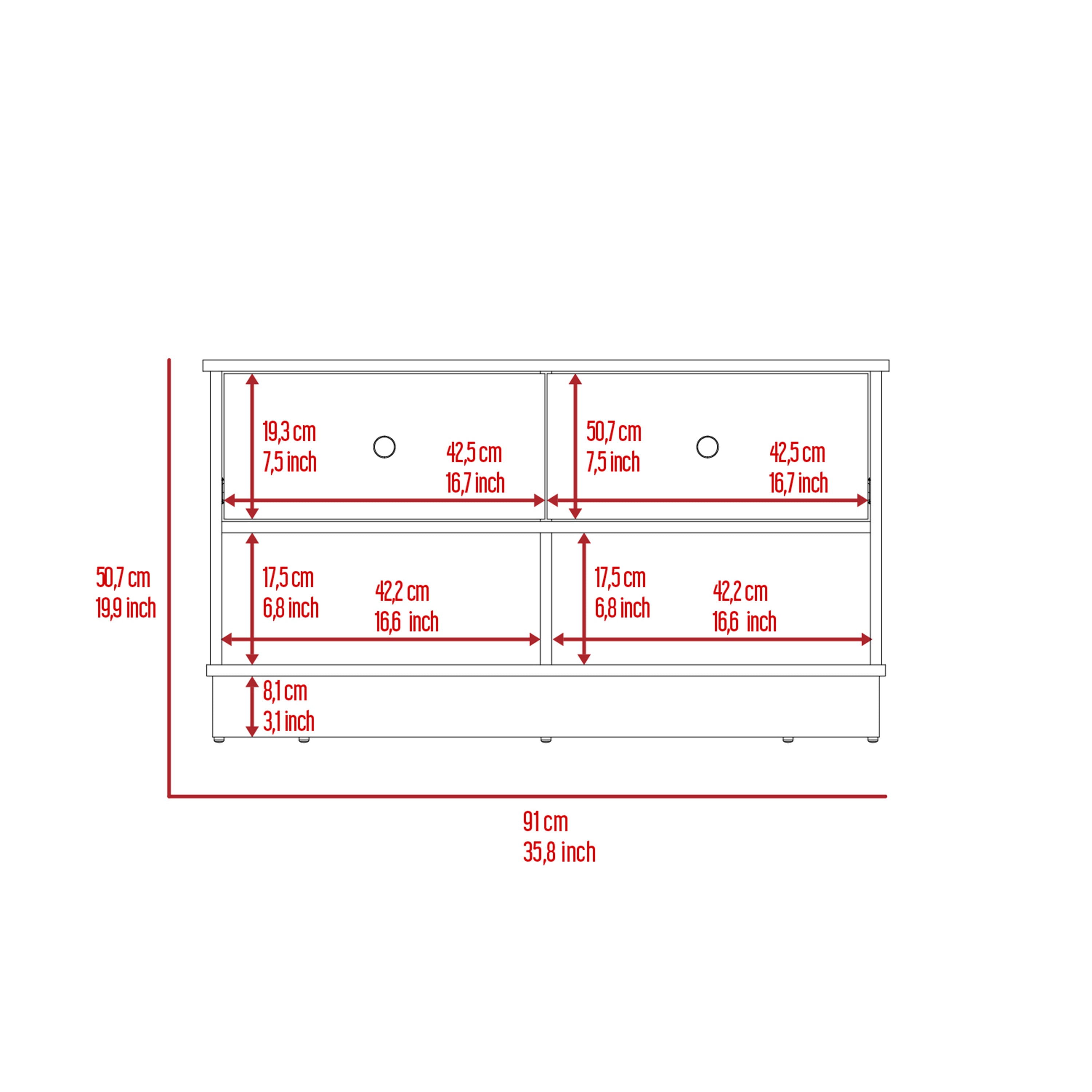 Storage Bench Beji, Lower Shelf, Two Drawers, Light Oak Finish