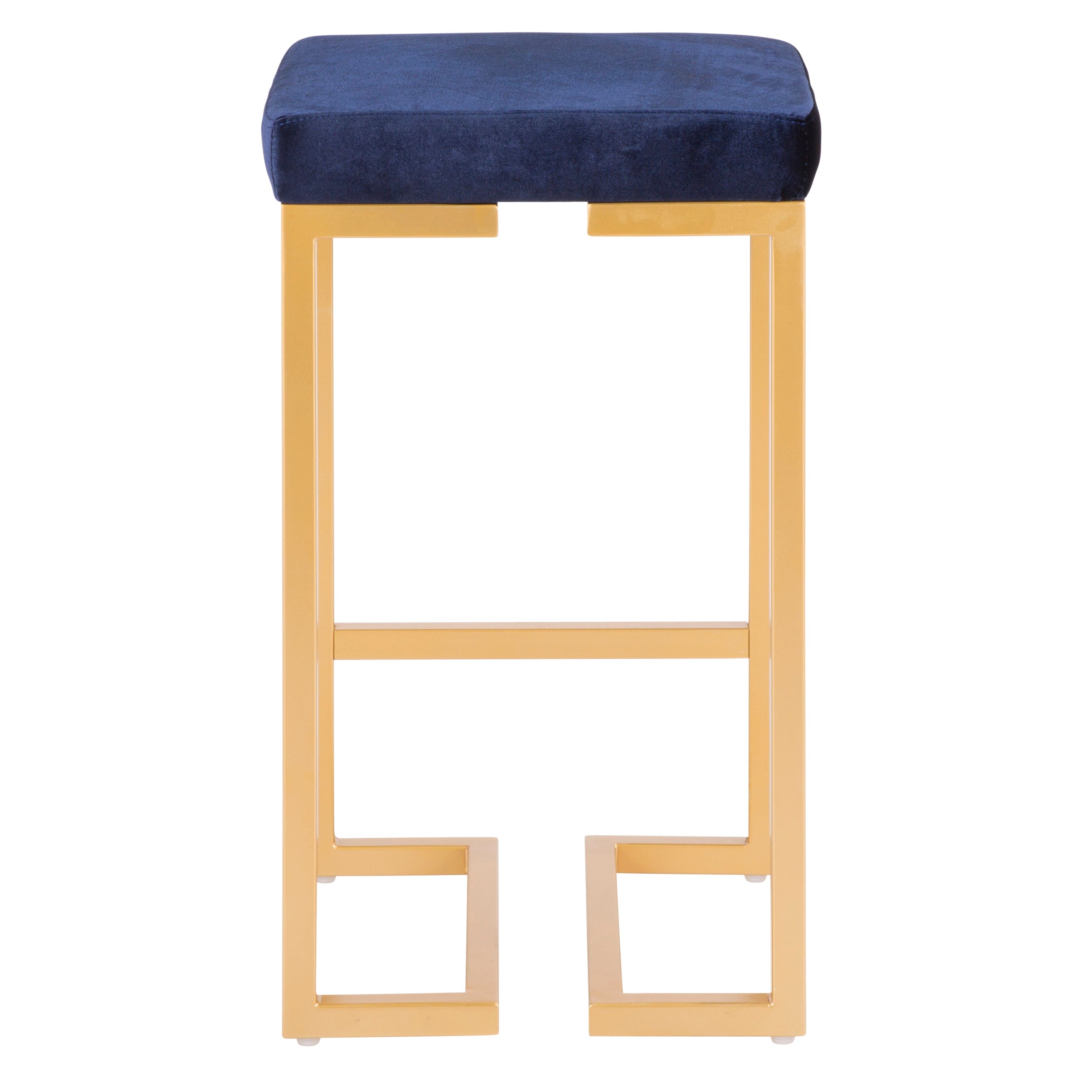 Midas 26" Contemporary-Glam Counter Stool in Gold with Blue Velvet Cushion by LumiSource - Set of 2