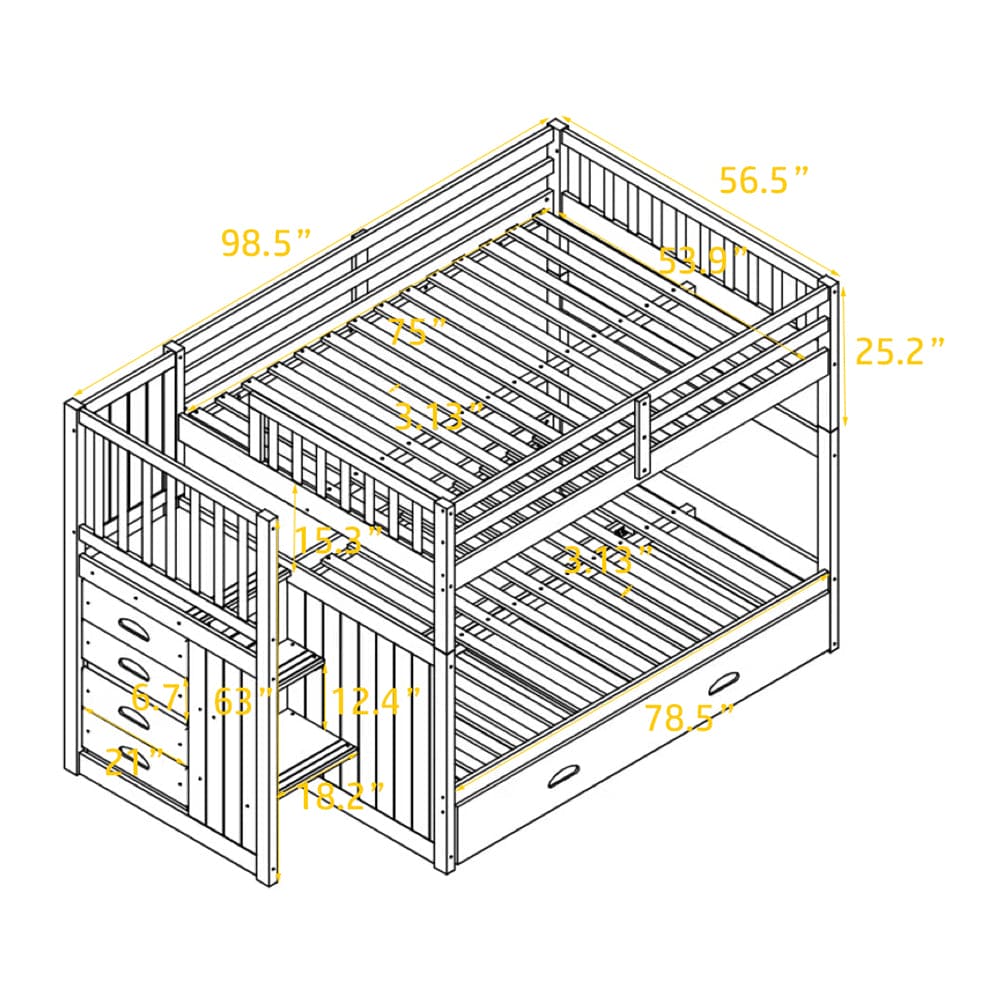 Full over Full Bunk Bed with Twin Size Trundle, Gray (old sku: LT000026AAE )