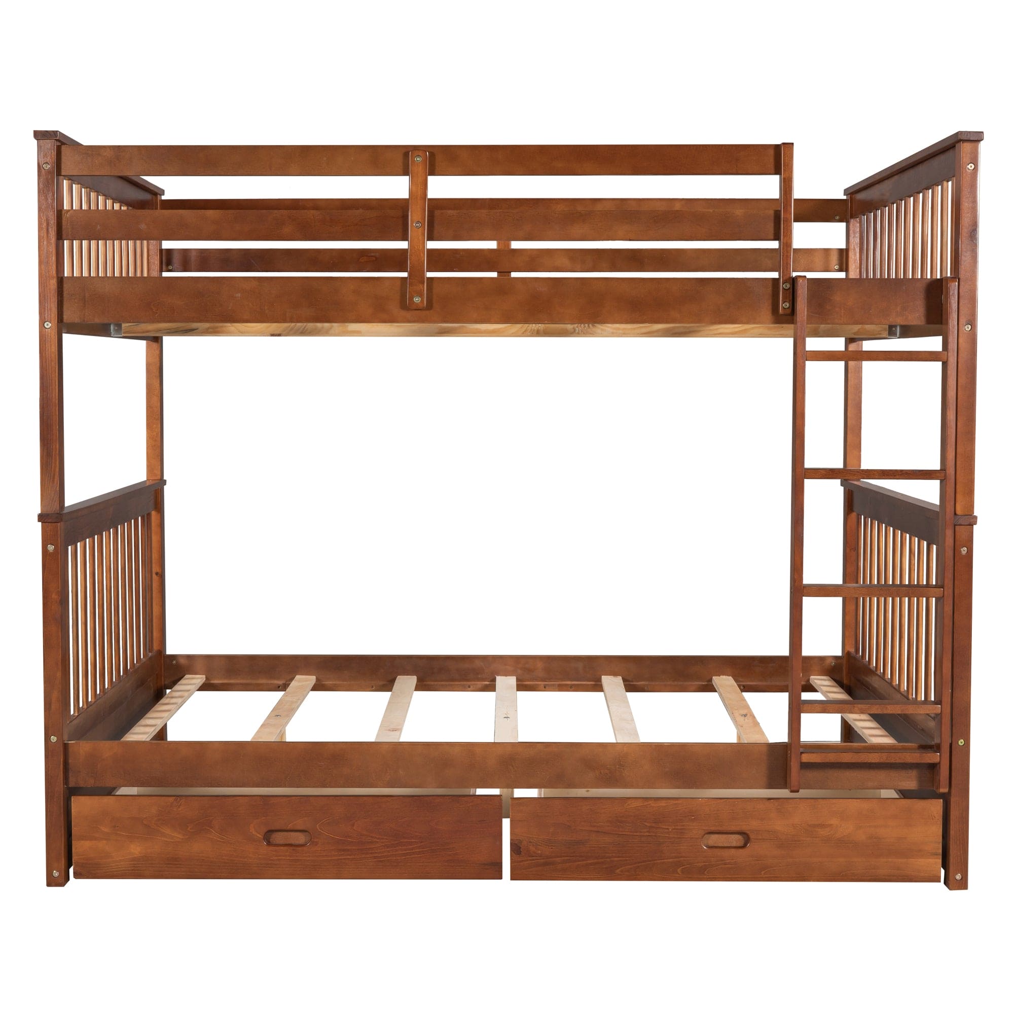 Full-Over-Full Bunk Bed with Ladders and Two Storage Drawers (Walnut)(OLD SKU:LT000365AAD)