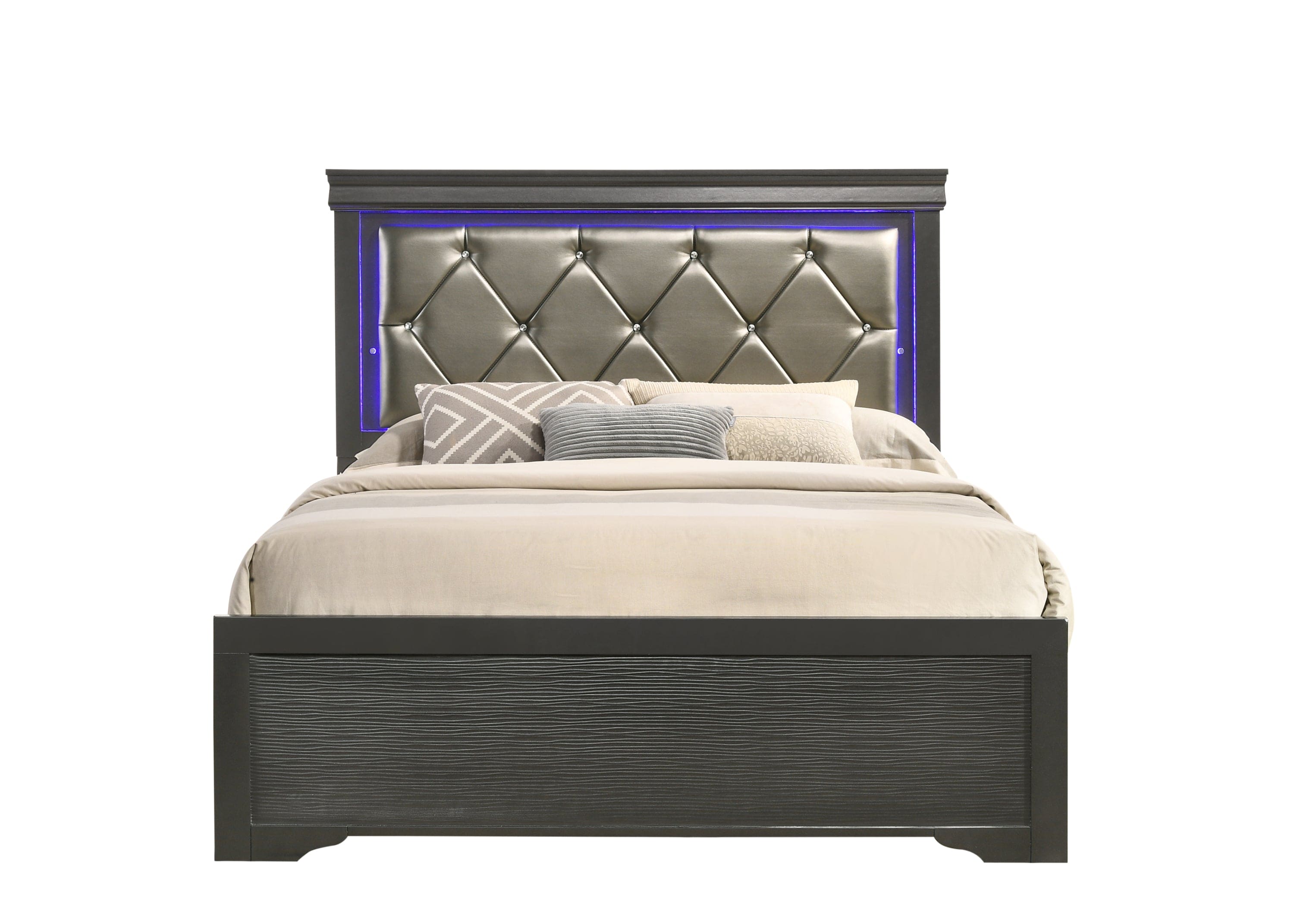 Brooklyn Full 4 Piece LED Bedroom set made with Wood in Gray