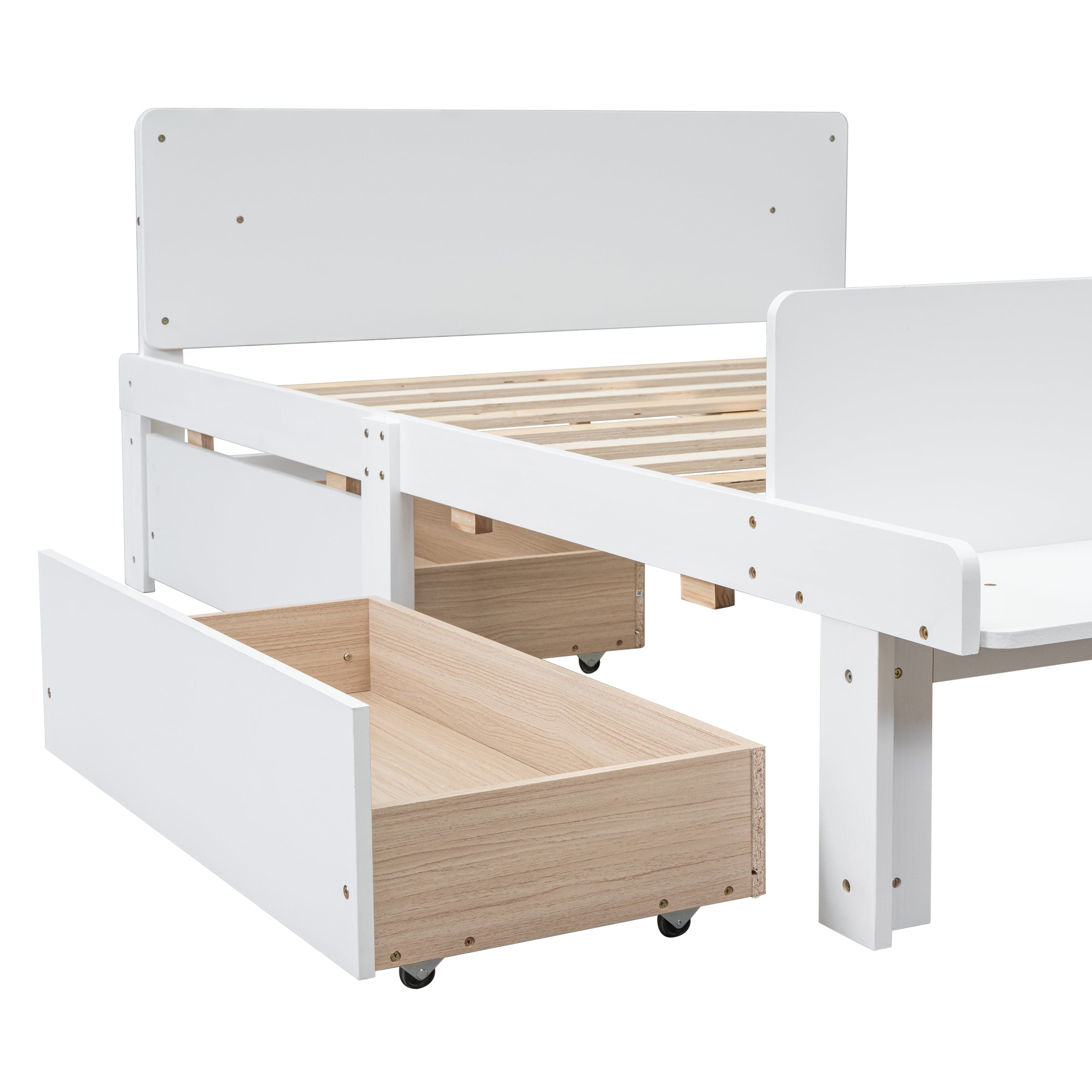 Full Bed with Footboard Bench,2 drawers,White