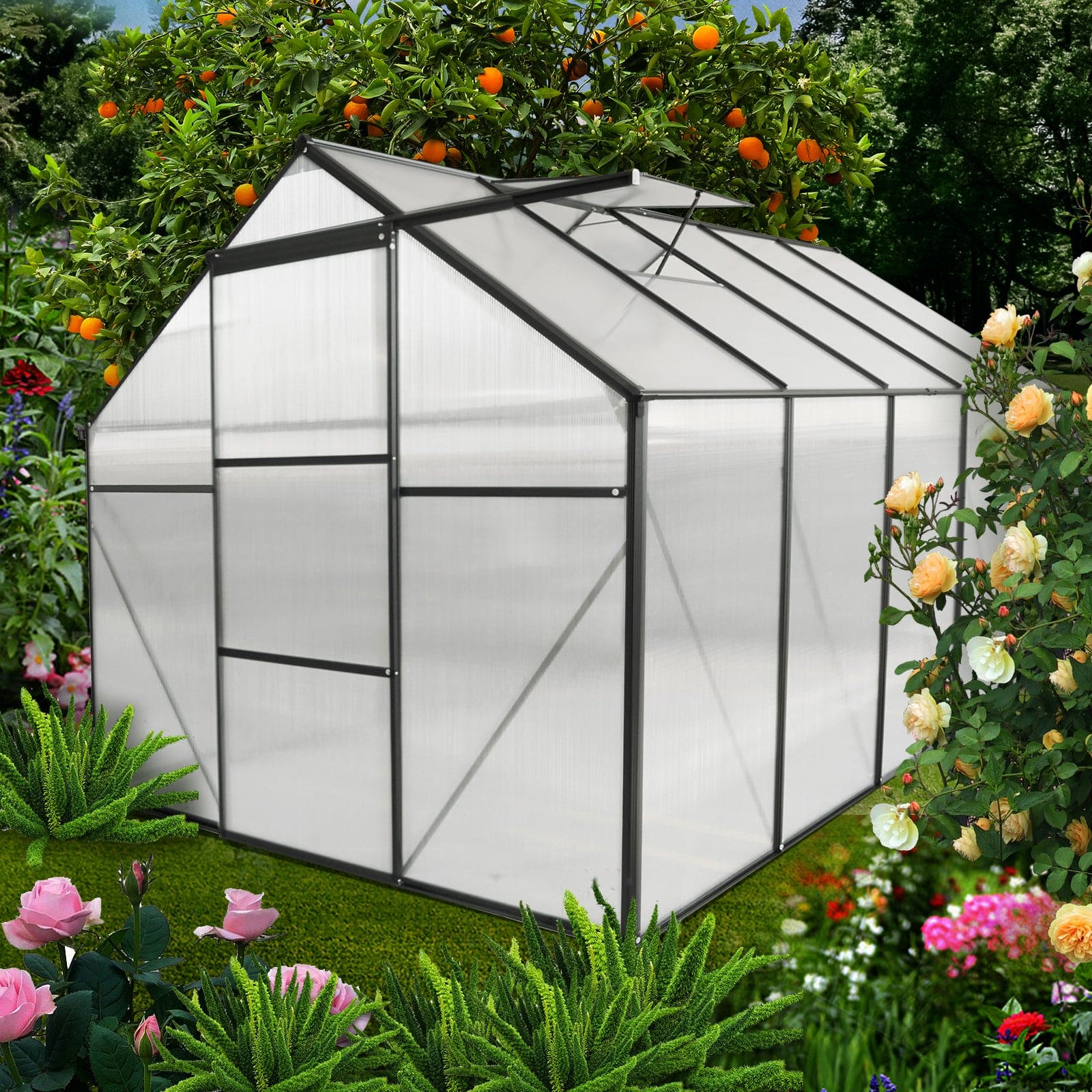 6x10 FT Polycarbonate Greenhouse Raised Base and Anchor Aluminum Heavy Duty Walk-in Greenhouses for Outdoor Backyard in All Season