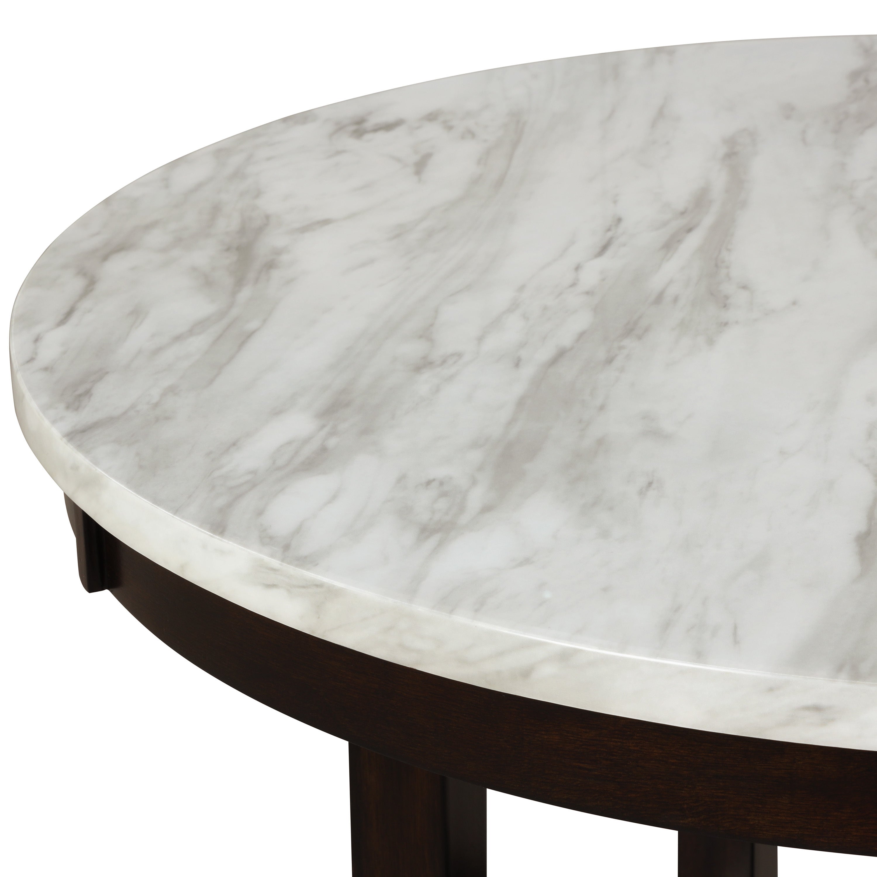 1Pc Transitional Round Counter Height Table White Faux Marble Top Black Finish Base Wooden Furniture