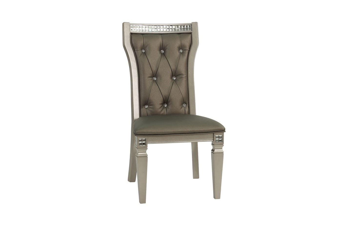 Formal Traditional Dining Room Furniture Chairs Set of 2 Chairs Dark Gray Hue Accent Silver Side Chair Tufted Back Cushion Seat