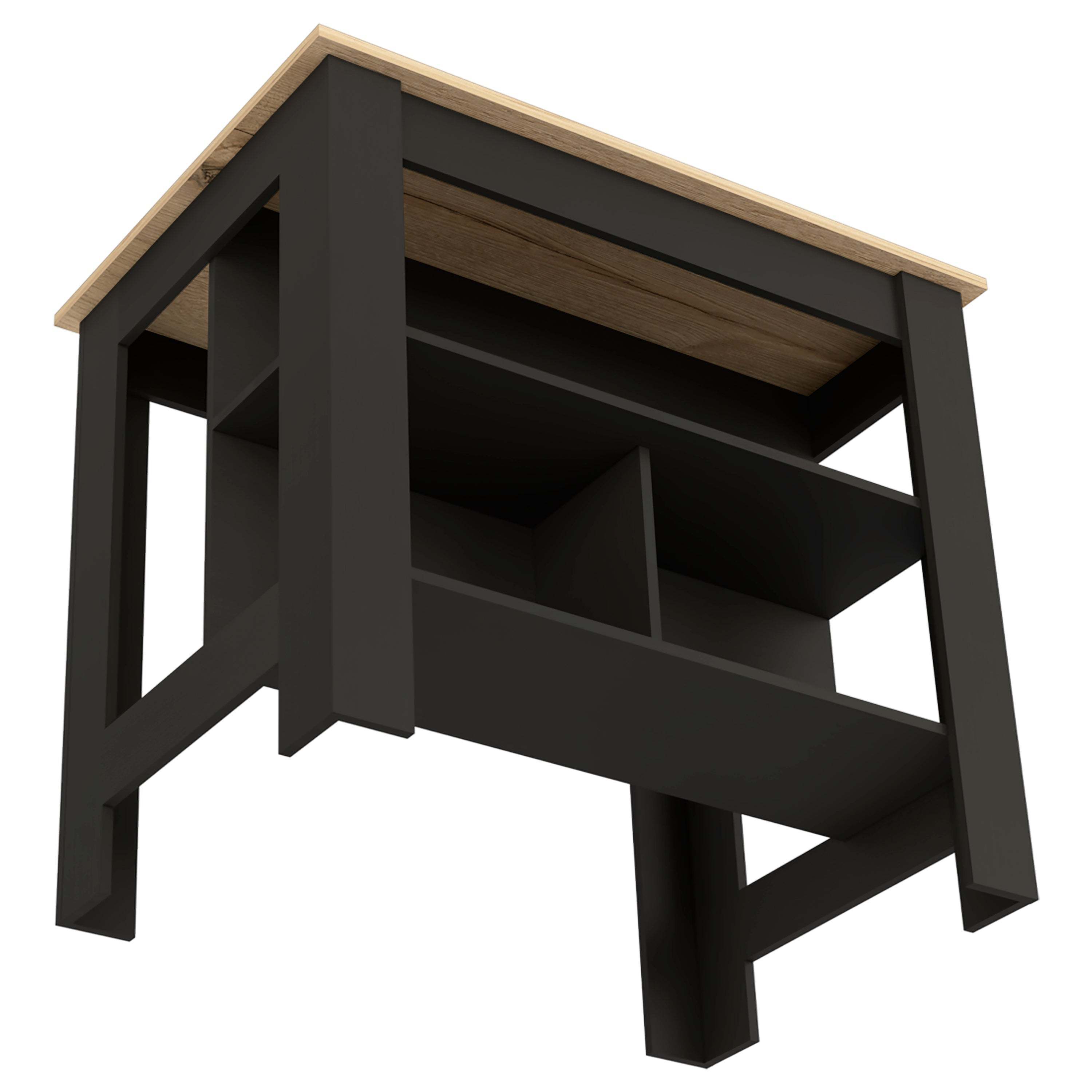 DEPOT E-SHOP Delos Kitchen Island, Four Legs, Three Shelves, Black / Light Oak