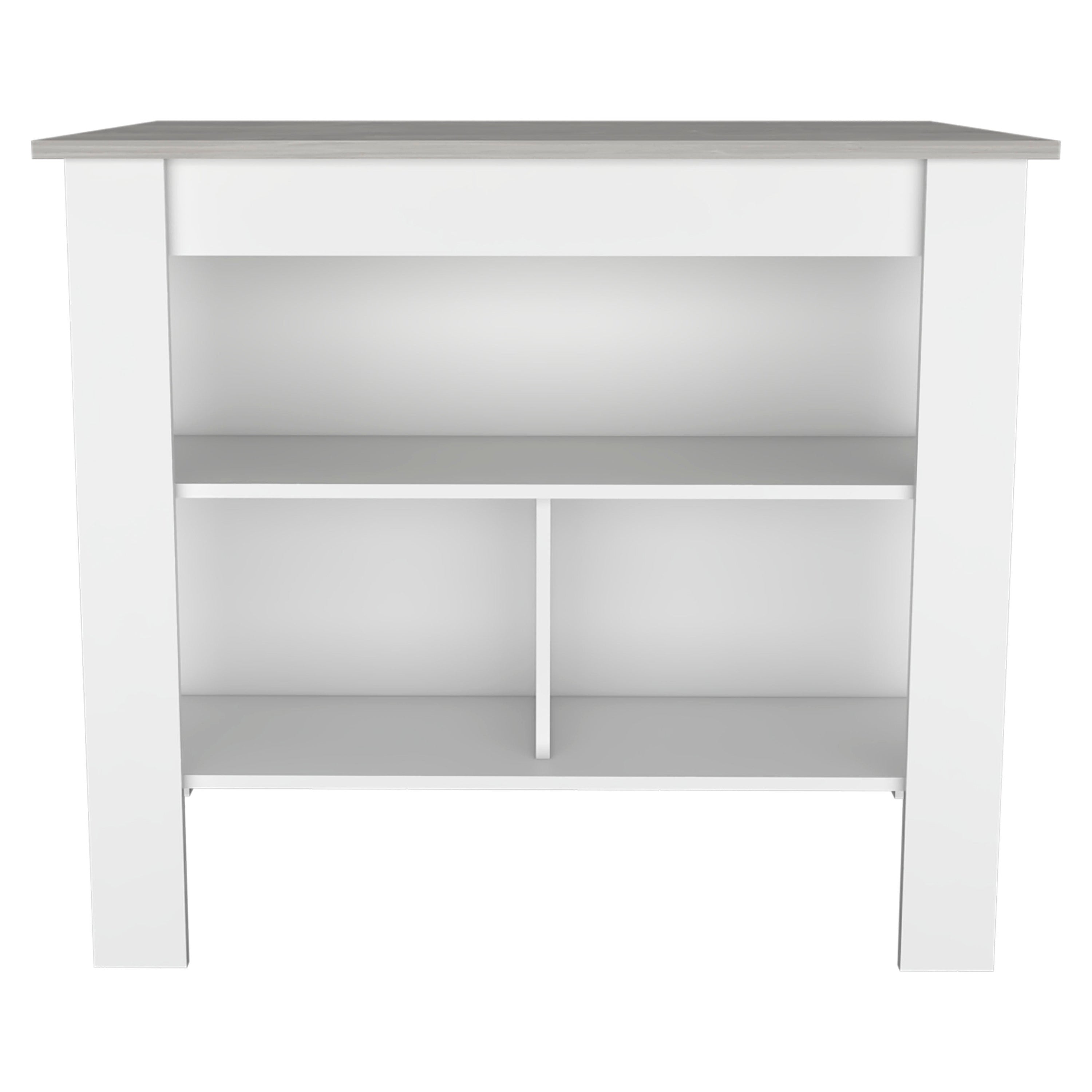 Cala Kitchen Island, Four Legs, Three Shelves  -White / Ibiza Marble