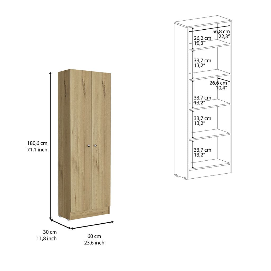 Storage Cabinet Pipestone, Five Shelves, Light Oak / Black Wengue Finish