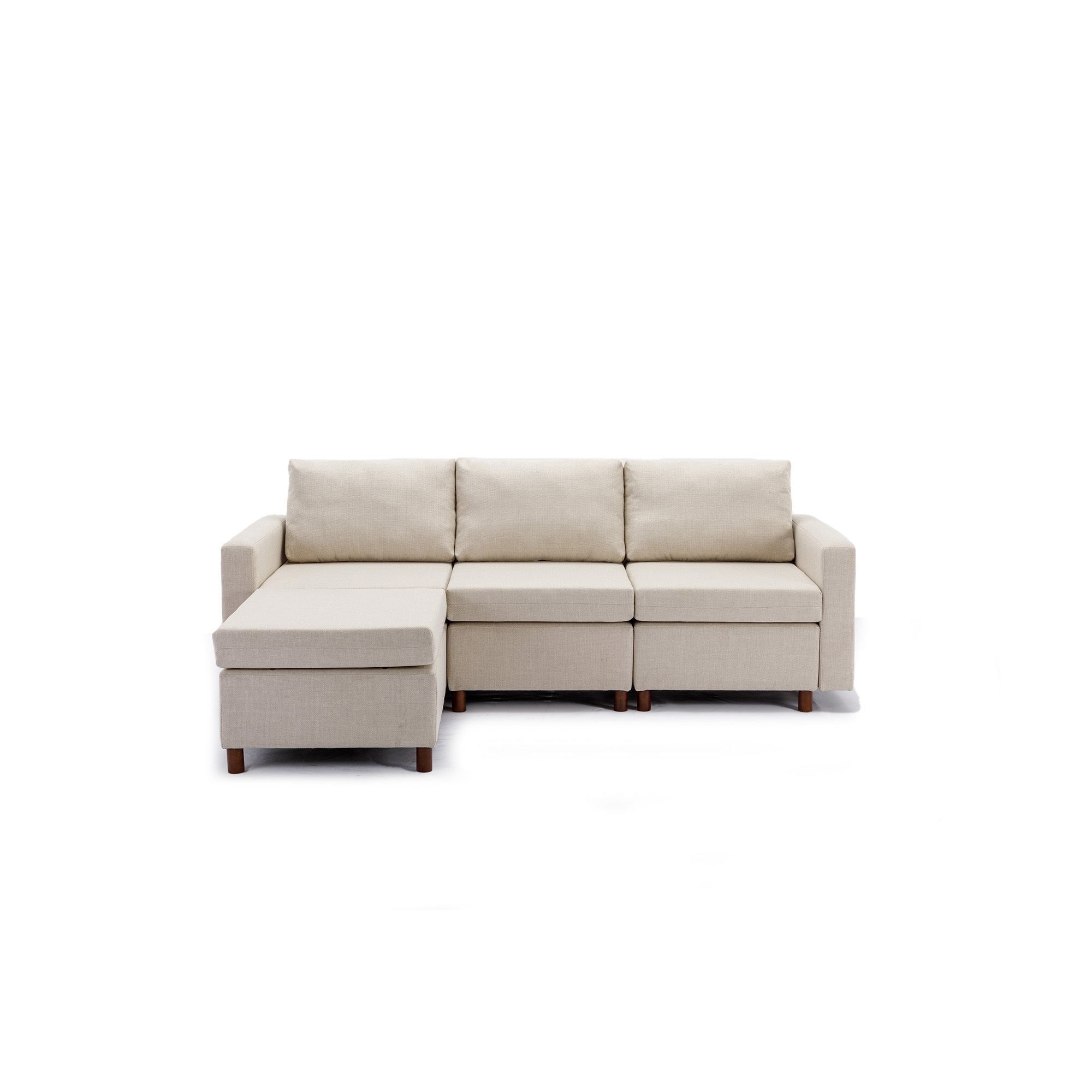 3 Seat Module Sectional Sofa Couch With 1 Ottoman for living room,Seat Cushion and Back Cushion Non-Removable and Non-Washable,Cream