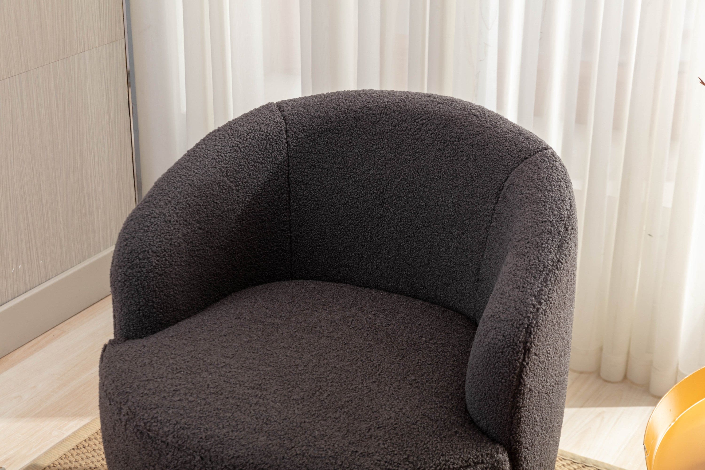 Teddy Fabric Swivel Accent Armchair Barrel Chair With Black Powder Coating Metal Ring,Dark Gray