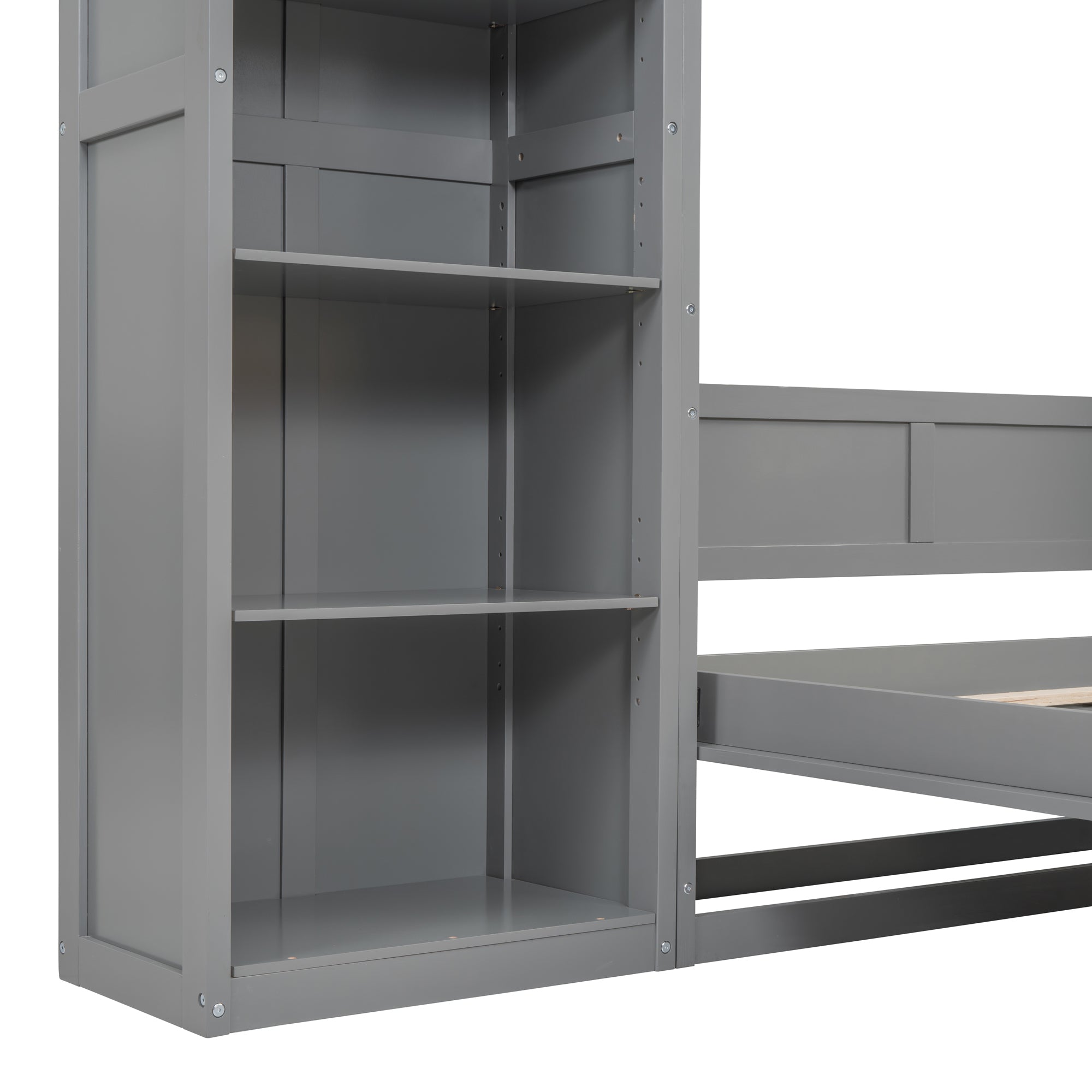 Full Size Murphy Bed Wall Bed with Shelves,Gray