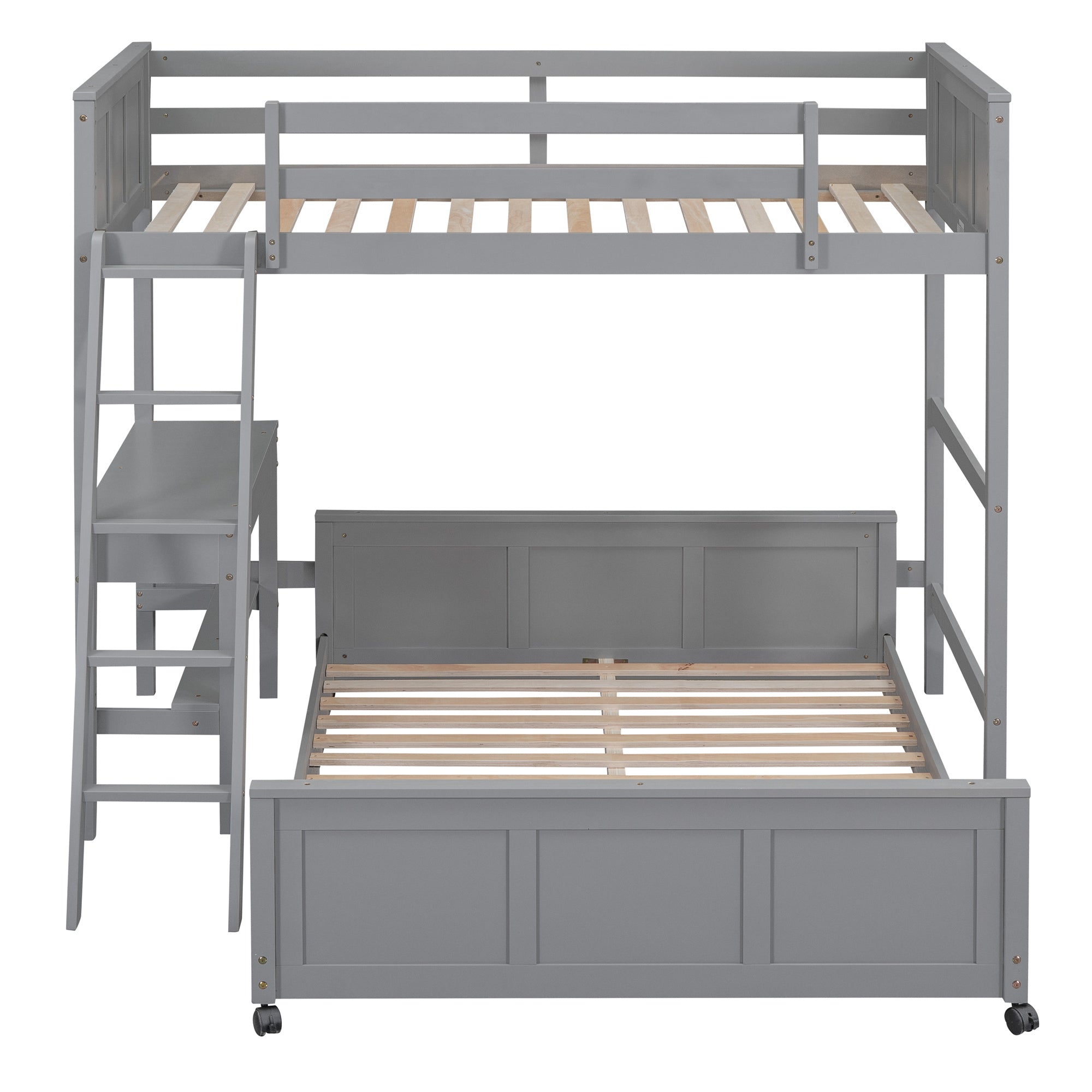 Twin Over Full Bunk Bed with Desk, Gray