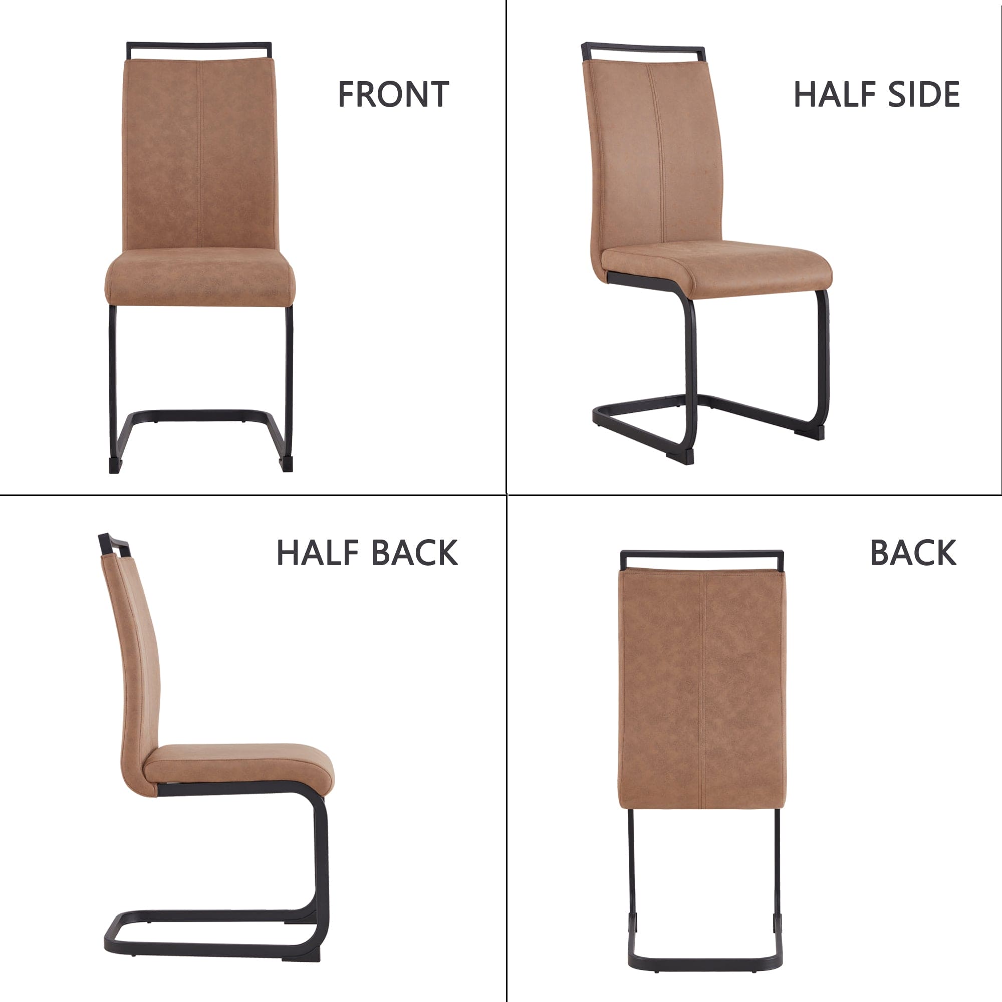 Modern Dining Chairs, Technology cloth High Back Upholstered Side Chair with C-shaped Tube Black Metal Legs for Dining Room Kitchen Vanity  Club Guest Office chair (Set of 4)Brown 1162