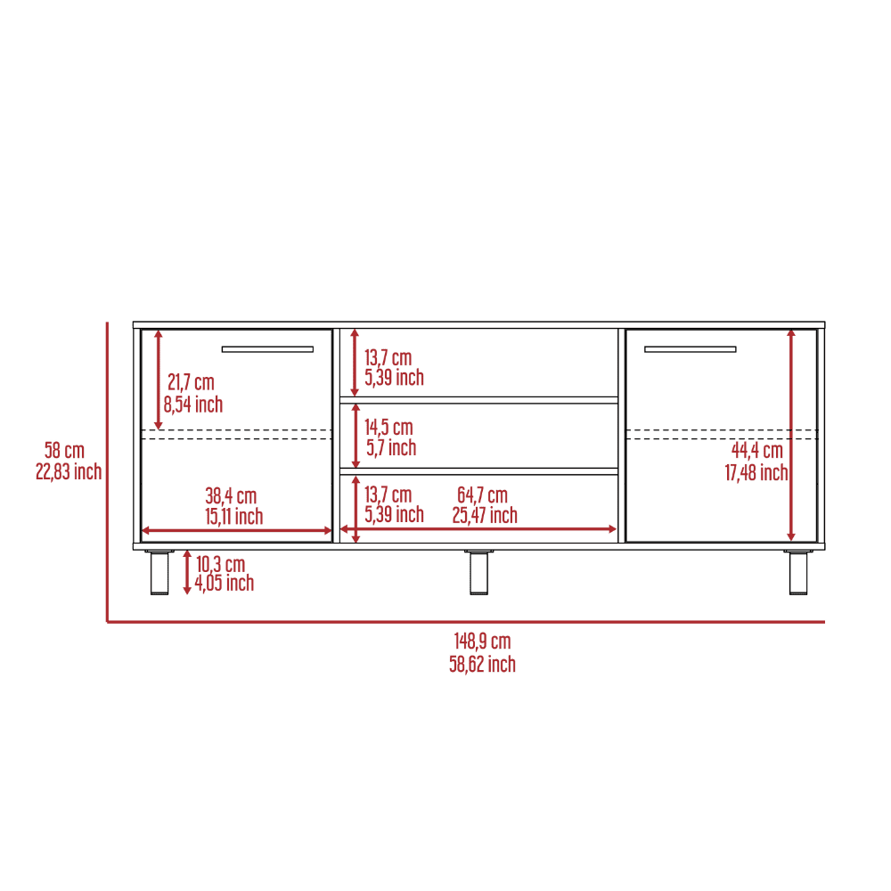 DEPOT E-SHOP Egeo Tv Stand for TV´s up 60", Two Cabinets, Three Shelves, Five Legs, Espresso / Pine