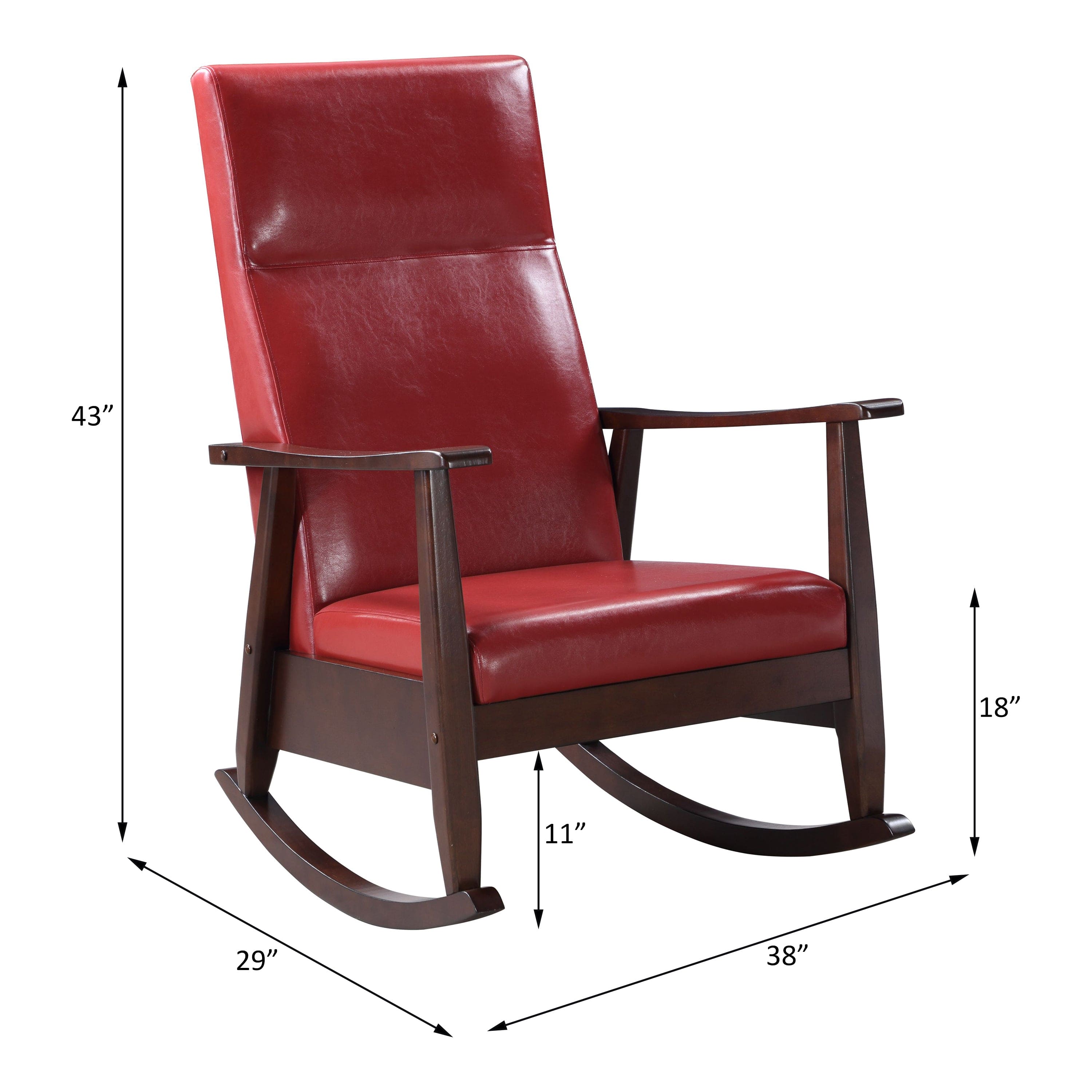 ACME Raina Rocking Chair, Red PU & Espresso Finish 59931