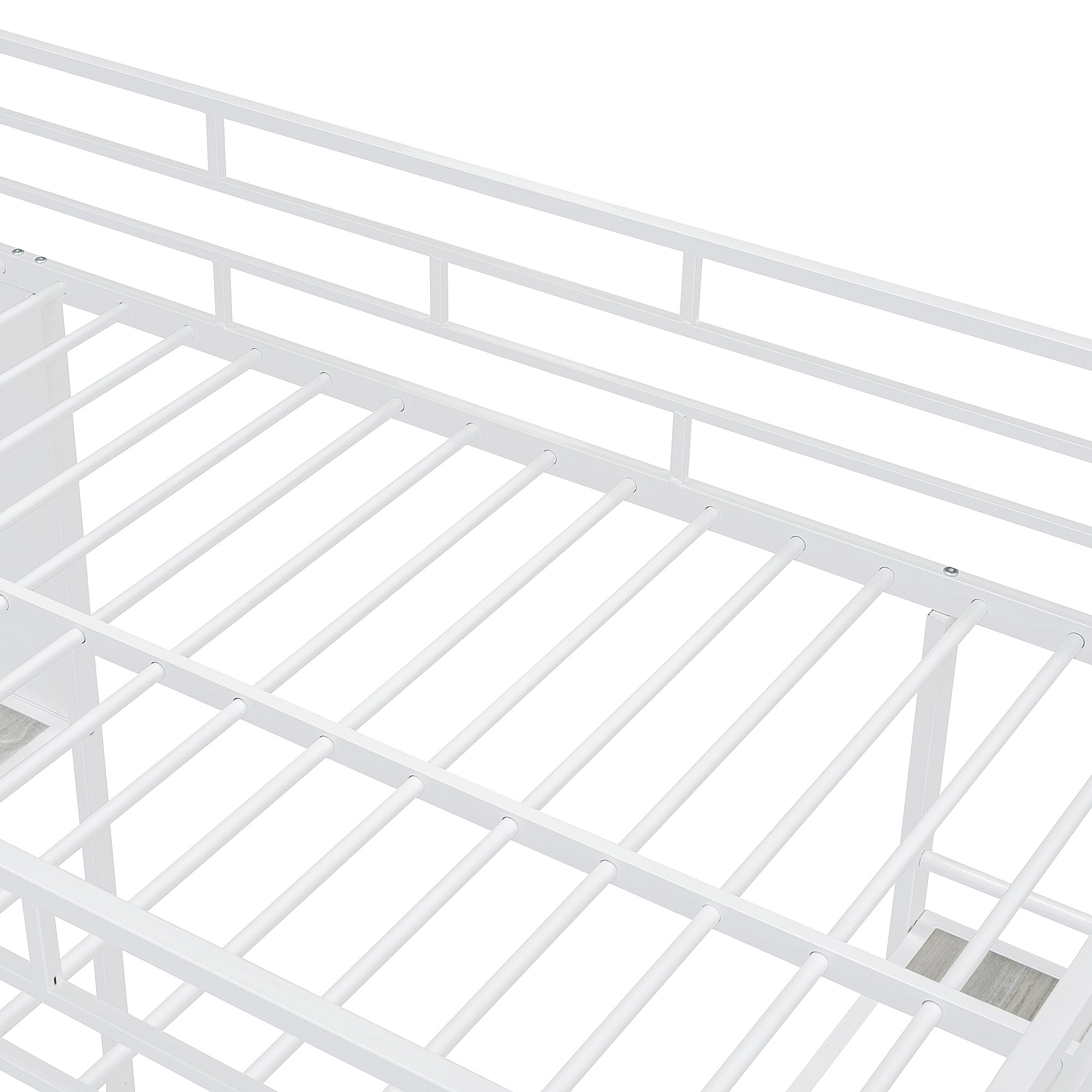 Twin Size Loft Metal Bed with 3 Layers of Shelves and Desk, Stylish Metal Frame Bed with Whiteboard, White