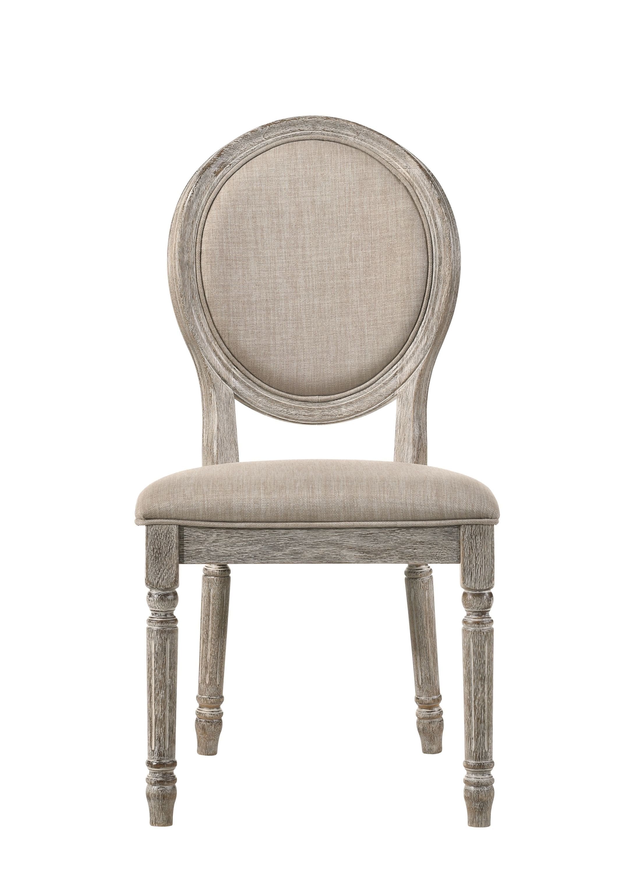 ACME Faustine Side Chair, Tan Fabric & Salvaged Light Oak Finish 77187