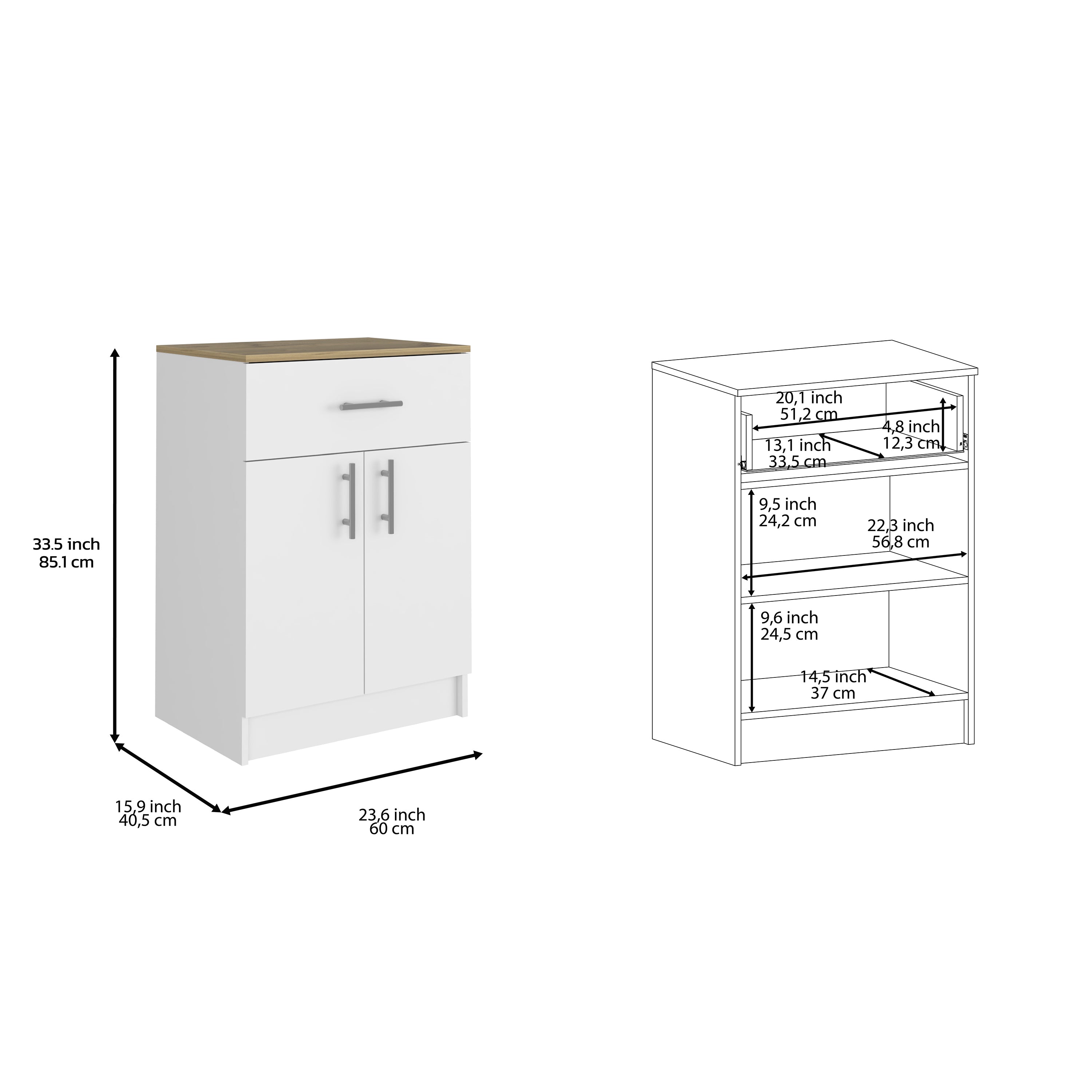 Pantry Cabinet Netal, One Drawer, White / Light Oak Finish