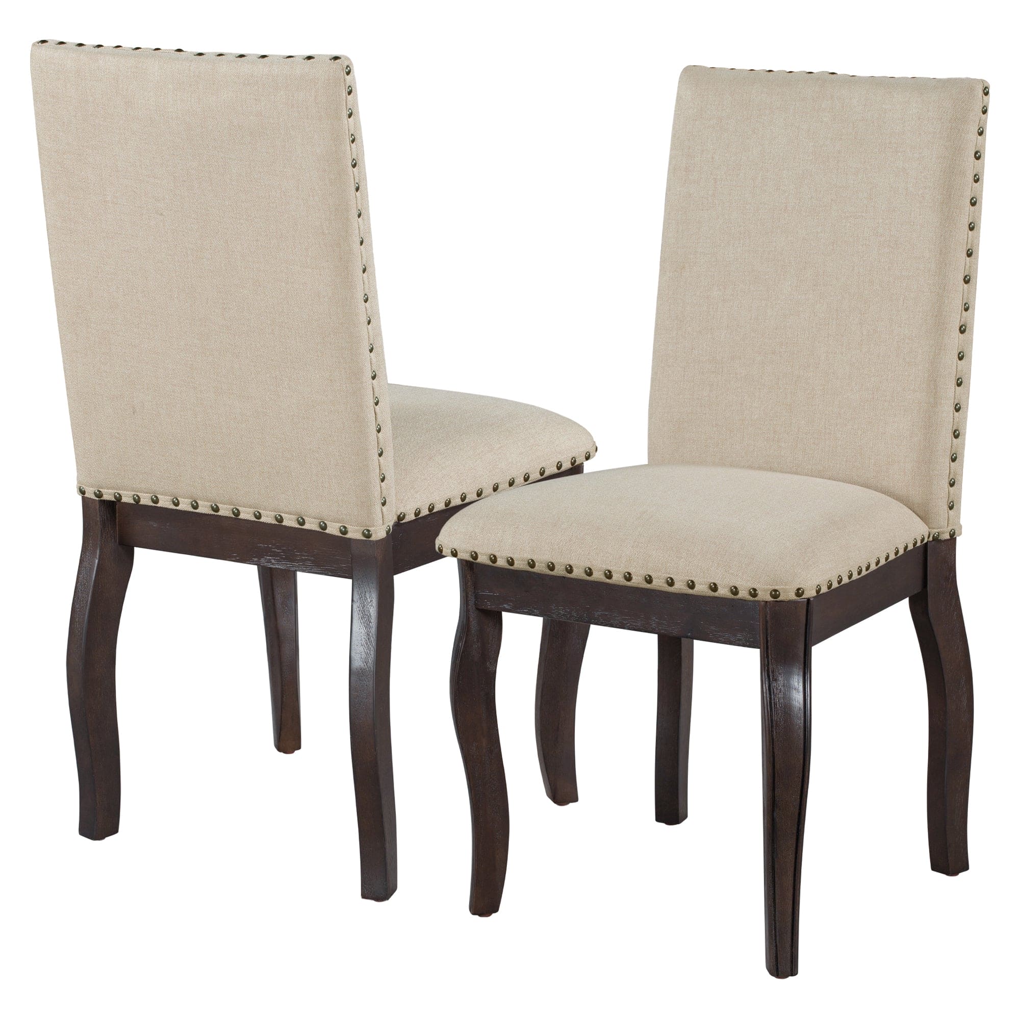 TREXM Set of 4 Dining chairs Wood Upholstered Fabirc Dining Room Chairs with Nailhead (Espresso)