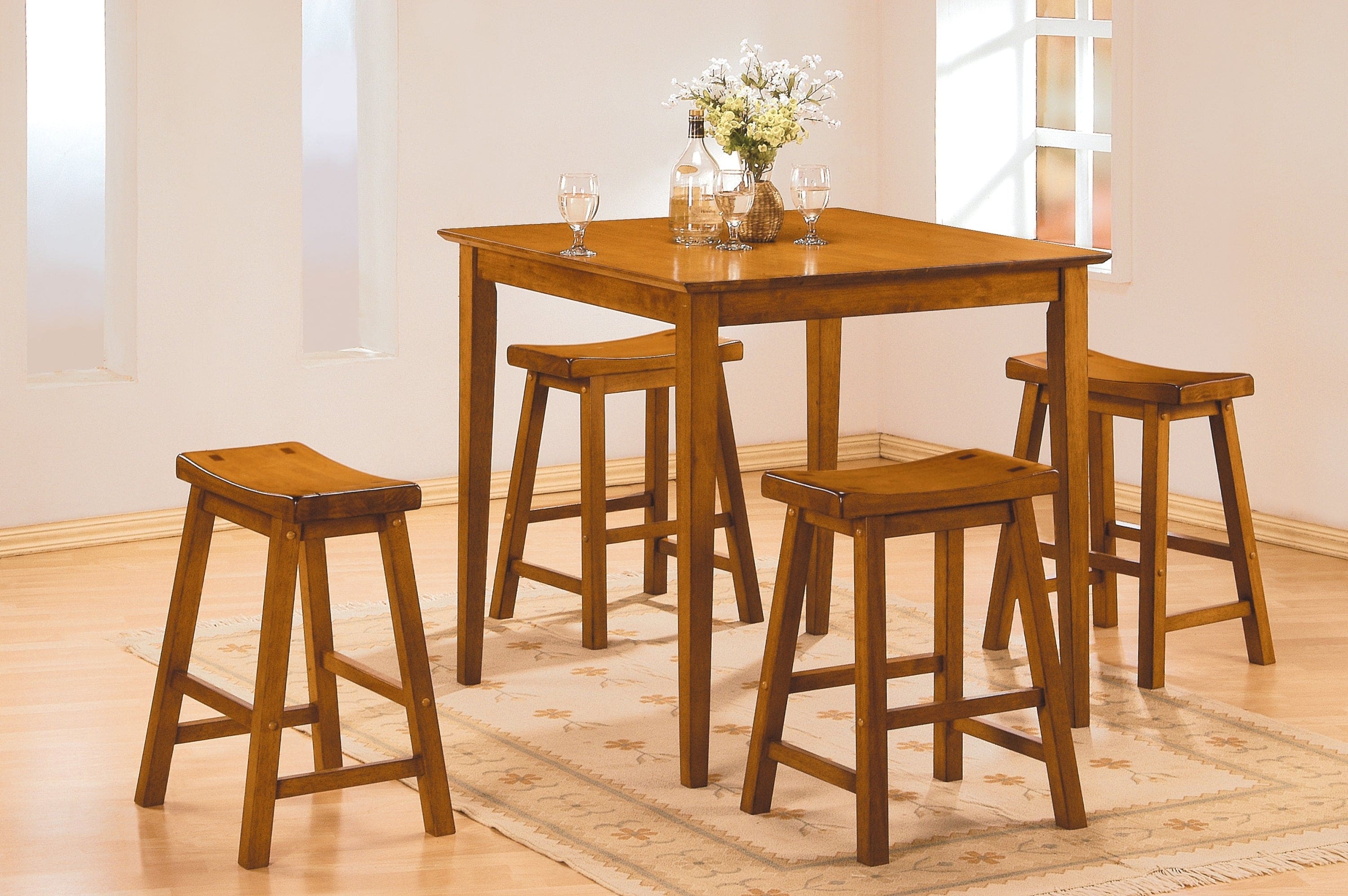 Casual Dining 18-inch Height Saddle Seat Stools 2pc Set Solid Wood Oak Finish Home Furniture