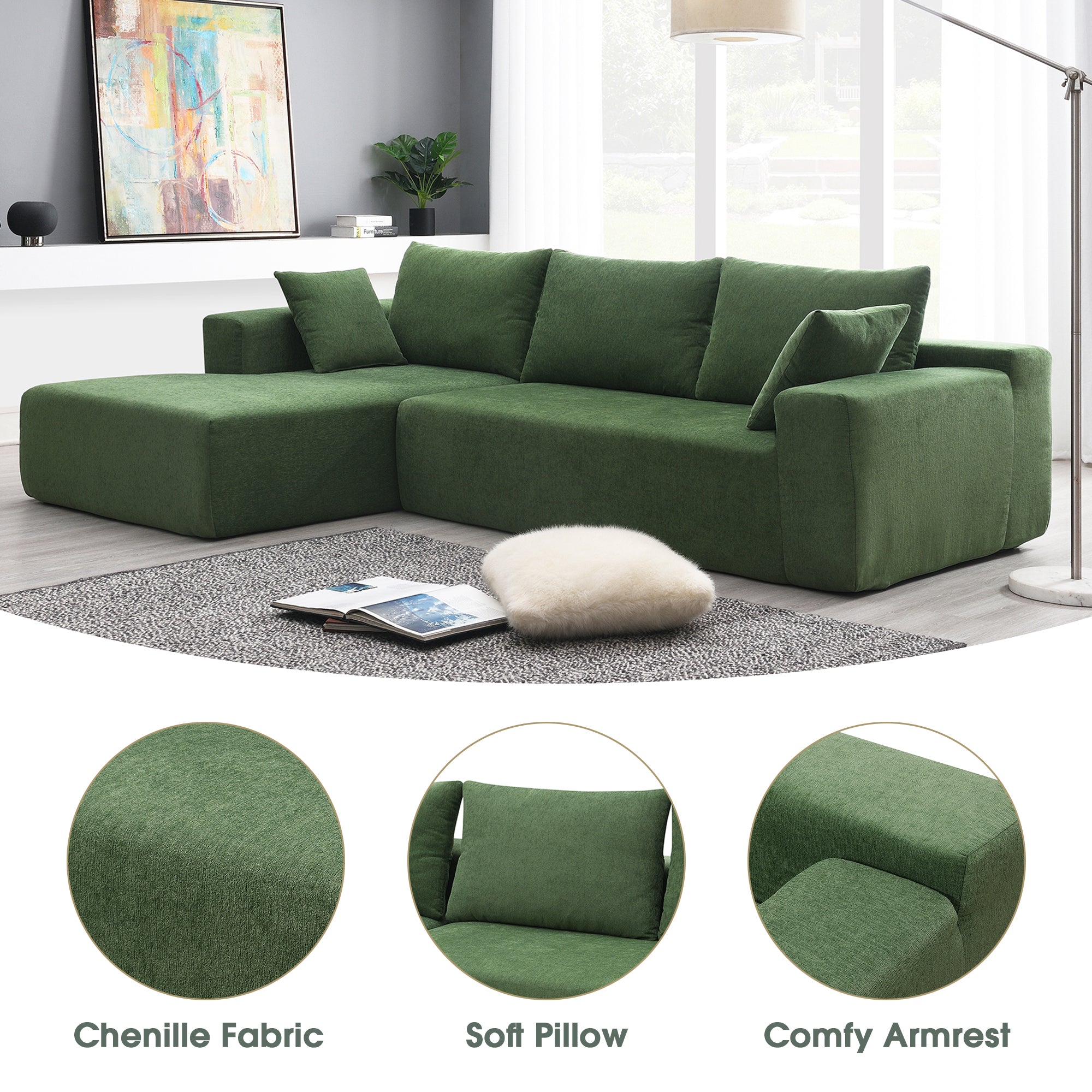 [VIDEO provided] [New] 109*68" Modular Sectional Living Room Sofa Set, Modern Minimalist Style Couch, Upholstered Sleeper Sofa for Living Room, Bedroom, Salon, 2 PC Free Combination, L-Shape, Green