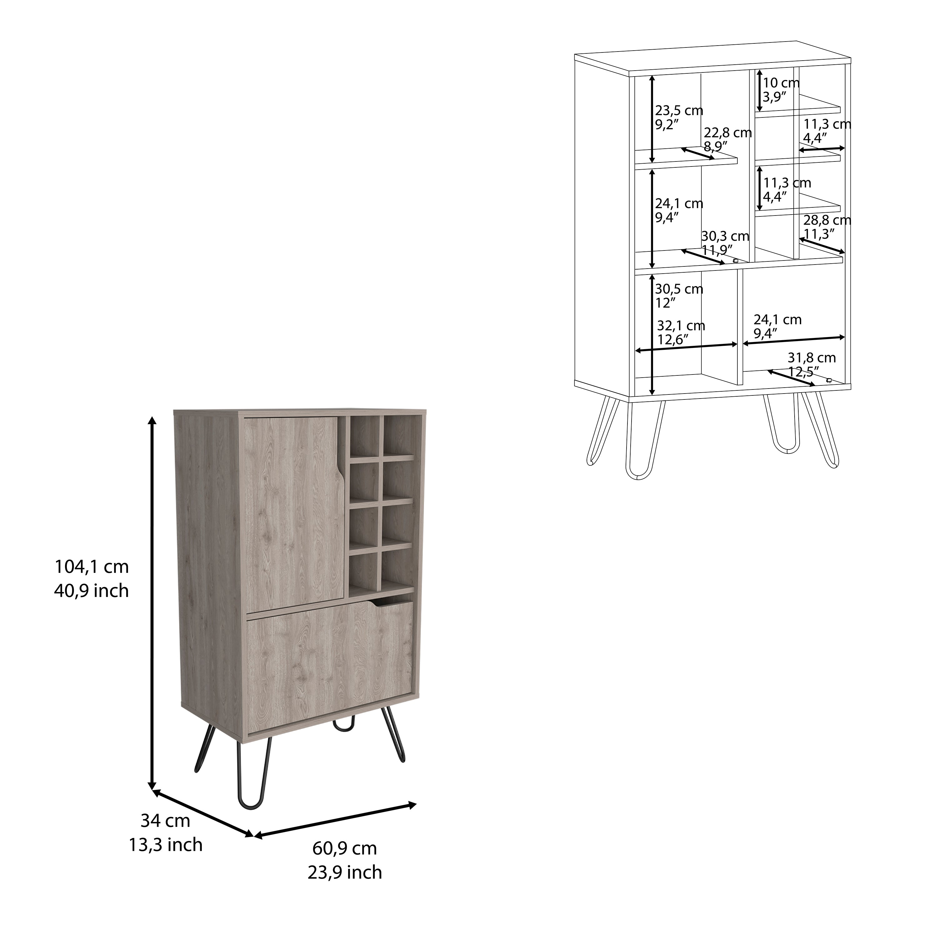 L Bar Cabinet Silhill, Eight Wine Cubbies, Two Cabinets With Single Door, Light Gray Finish