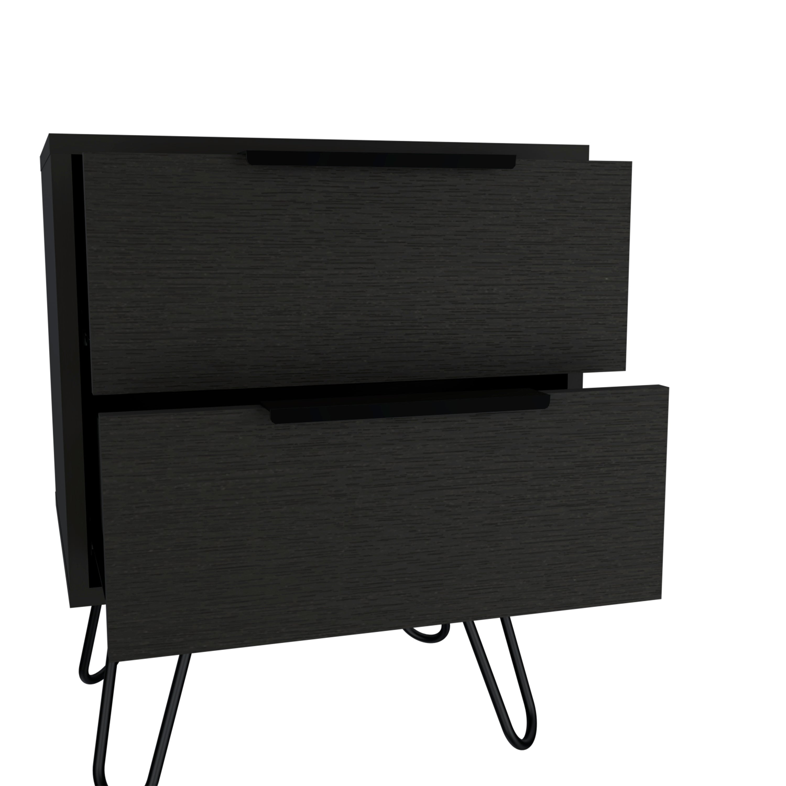 Nightstand Skyoner 2, Harpin Legs, Two Drawers, Black Wengue Finish