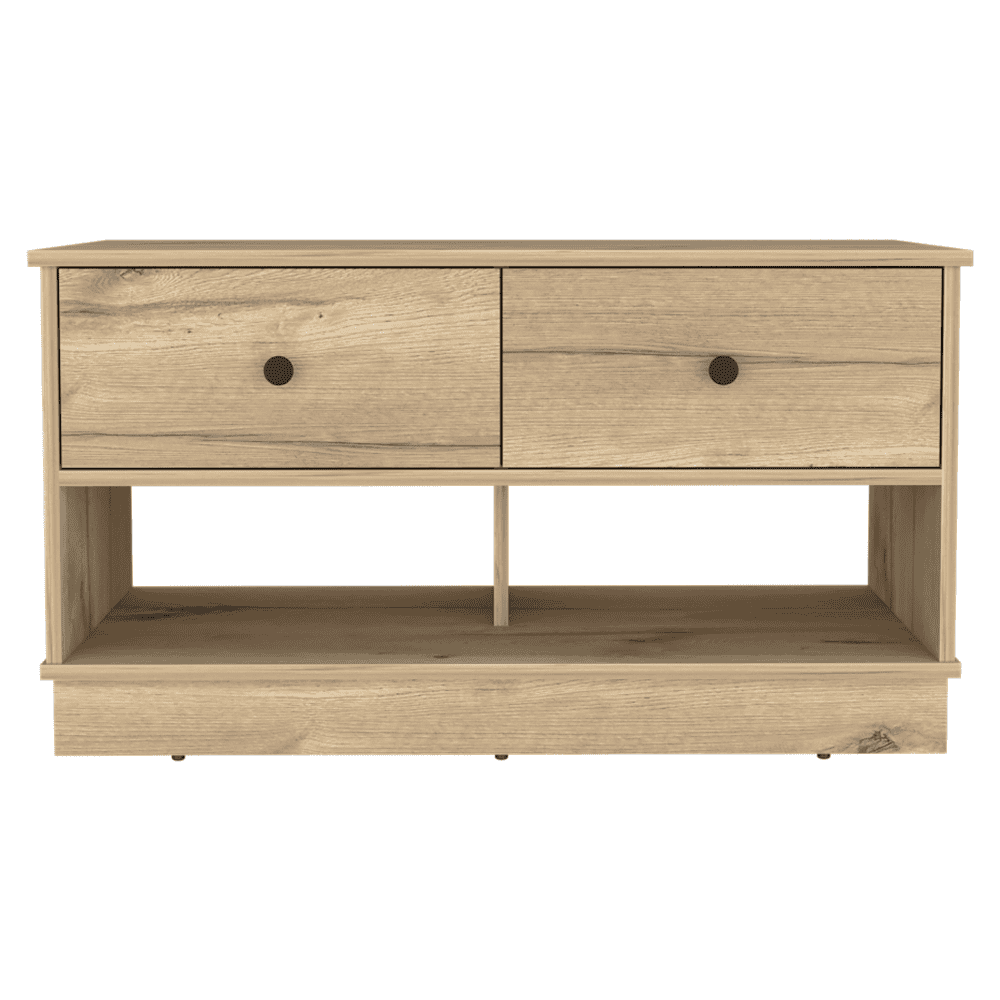 Hamilton Storage Bench, Two Open Shelves, Two Drawers -Light Oak