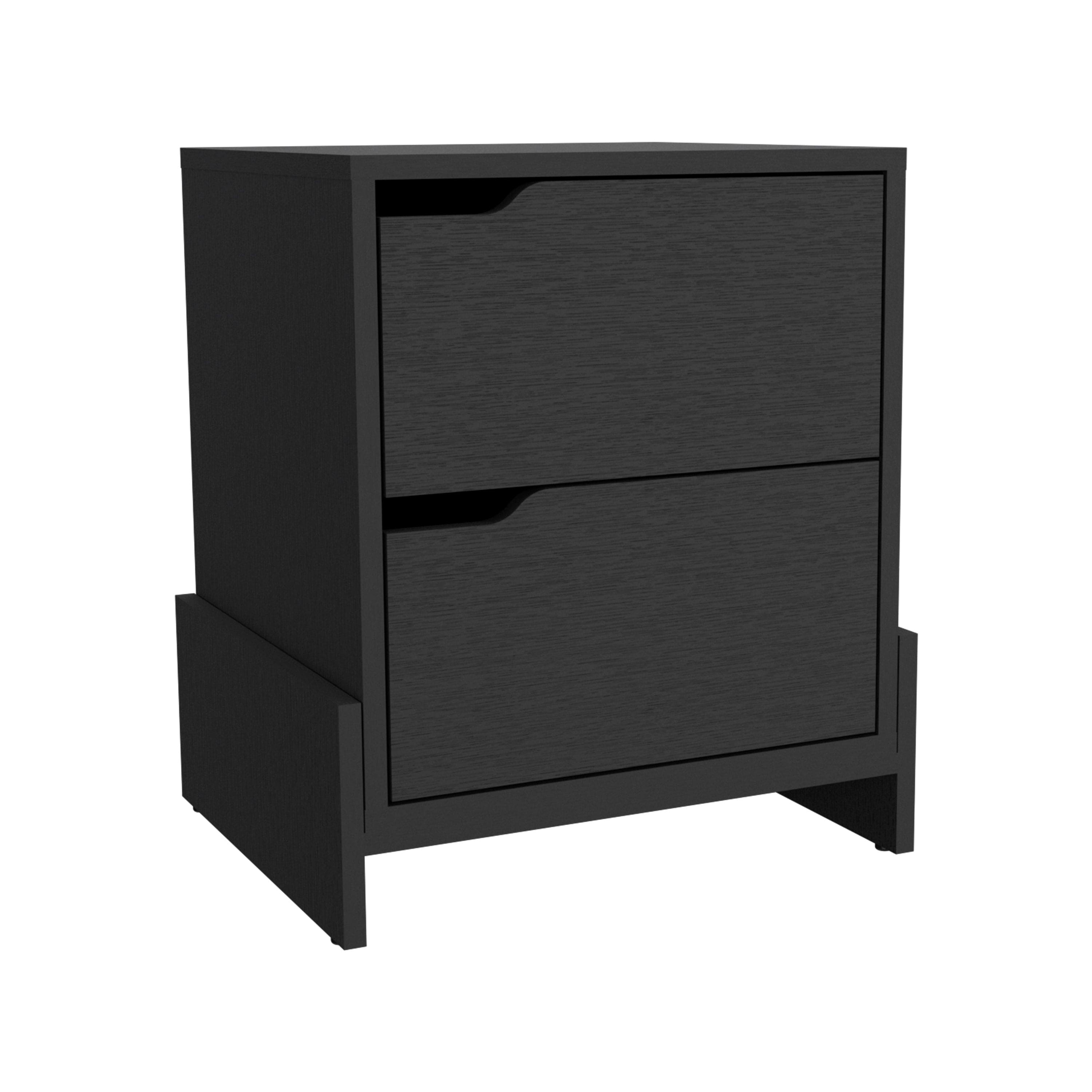 Nightstand Brookland, Bedside Table with Double Drawers and Sturdy Base, Black Wengue Finish