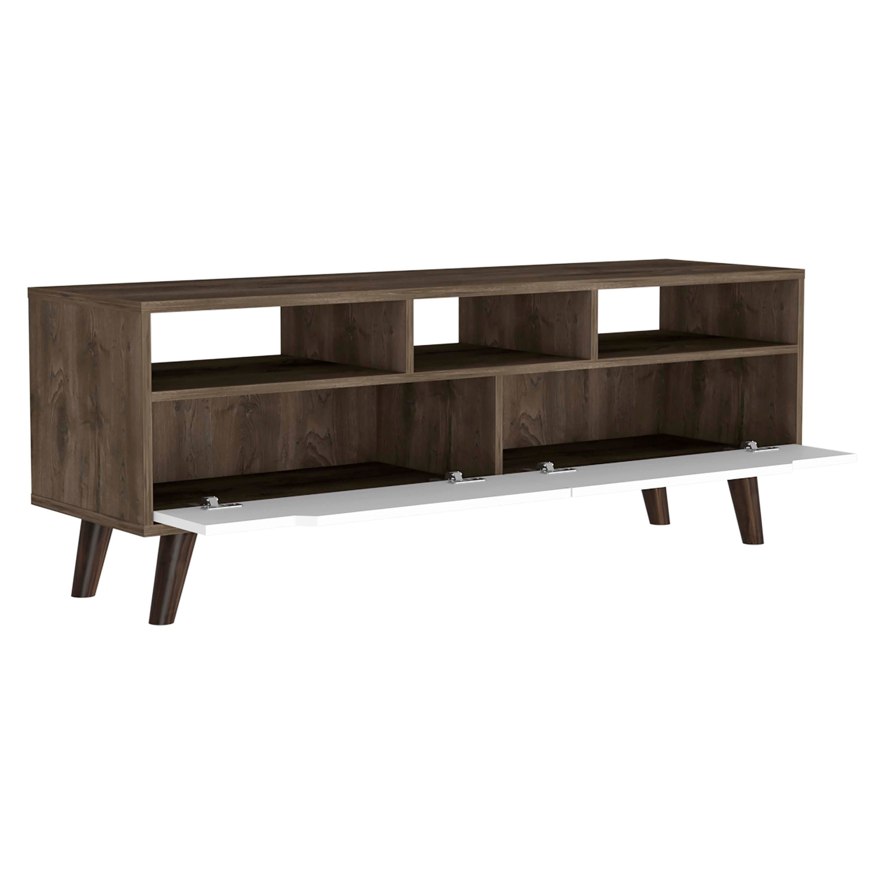 Tv Stand 2.0 For TV´s up 52" Bull, Three Open Shelves,Two Drawers, Dark Brown / White Finish