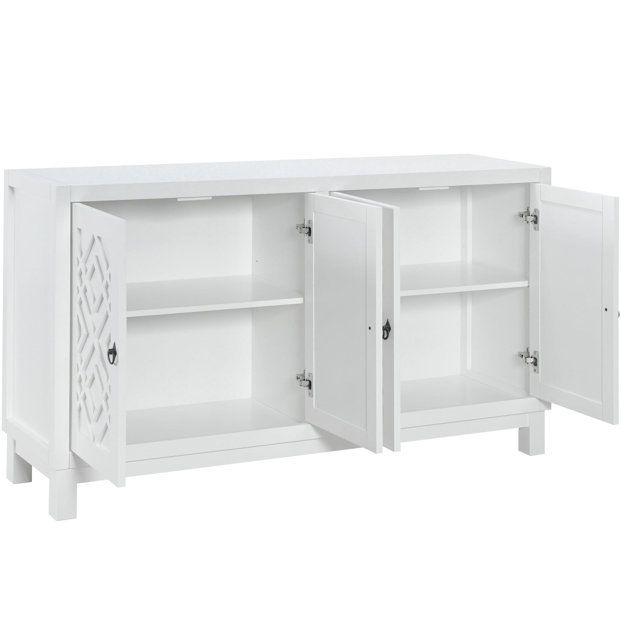 TREXM Large Storage Space Sideboard, 4 Door Buffet Cabinet with Pull Ring Handles for Living Room, Dining Room (White)