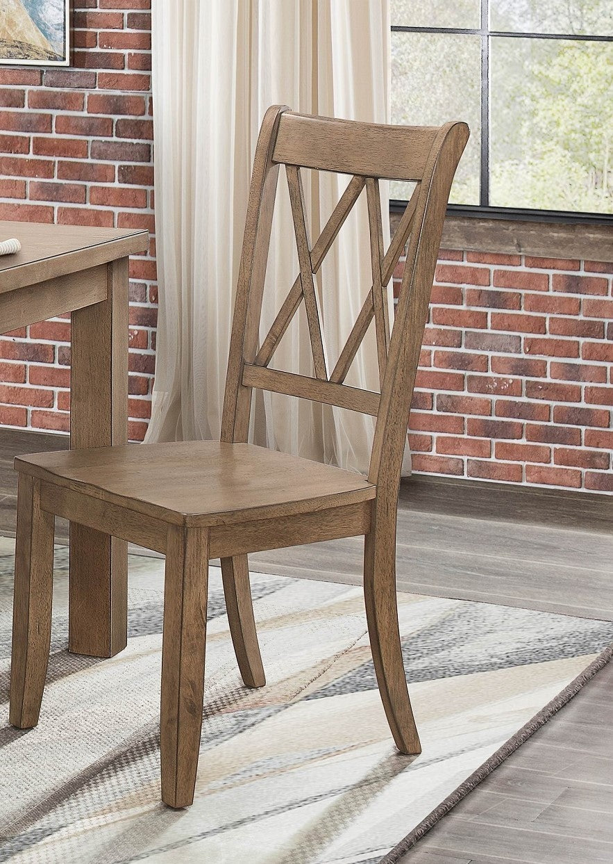 Casual Brown Finish Side Chairs Set of 2 Pine Veneer Transitional Double-X Back Design Dining Room Furniture