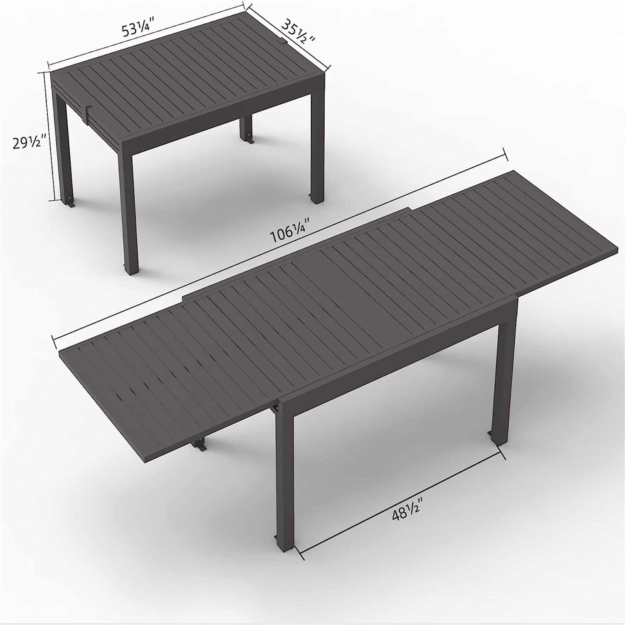 Large Extendable Patio Dining Table, Aluminum Metal Indoor Outdoor 53"- 106" Adjustable for 6-8 Person Rectangular Table for Porch Backyard Balcony Garden (Dark-Brown,1 Table)