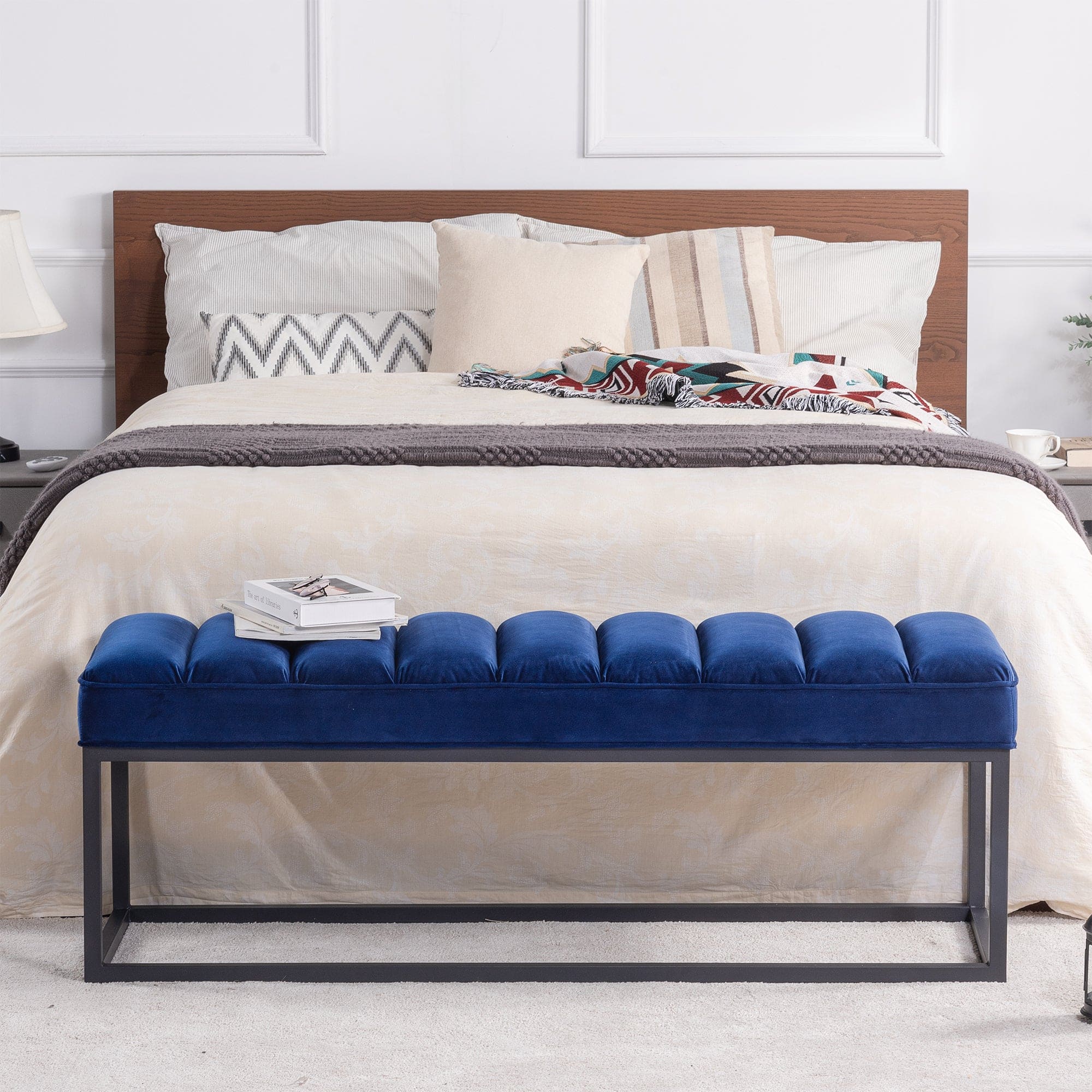 Metal Base Upholstered Bench for Bedroom for Entryway