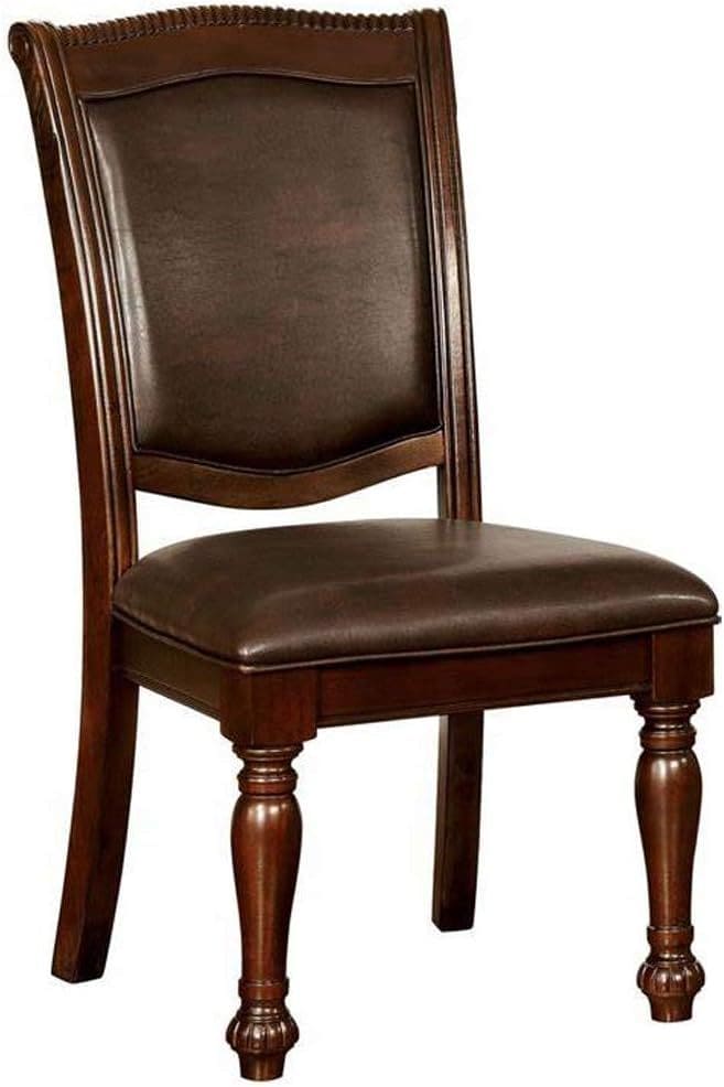 Glorious Classic Traditional Dining Chairs Cherry Solid wood Leatherette Seat Set of 2pc Side Chairs Turned Legs Kitchen Dining Room