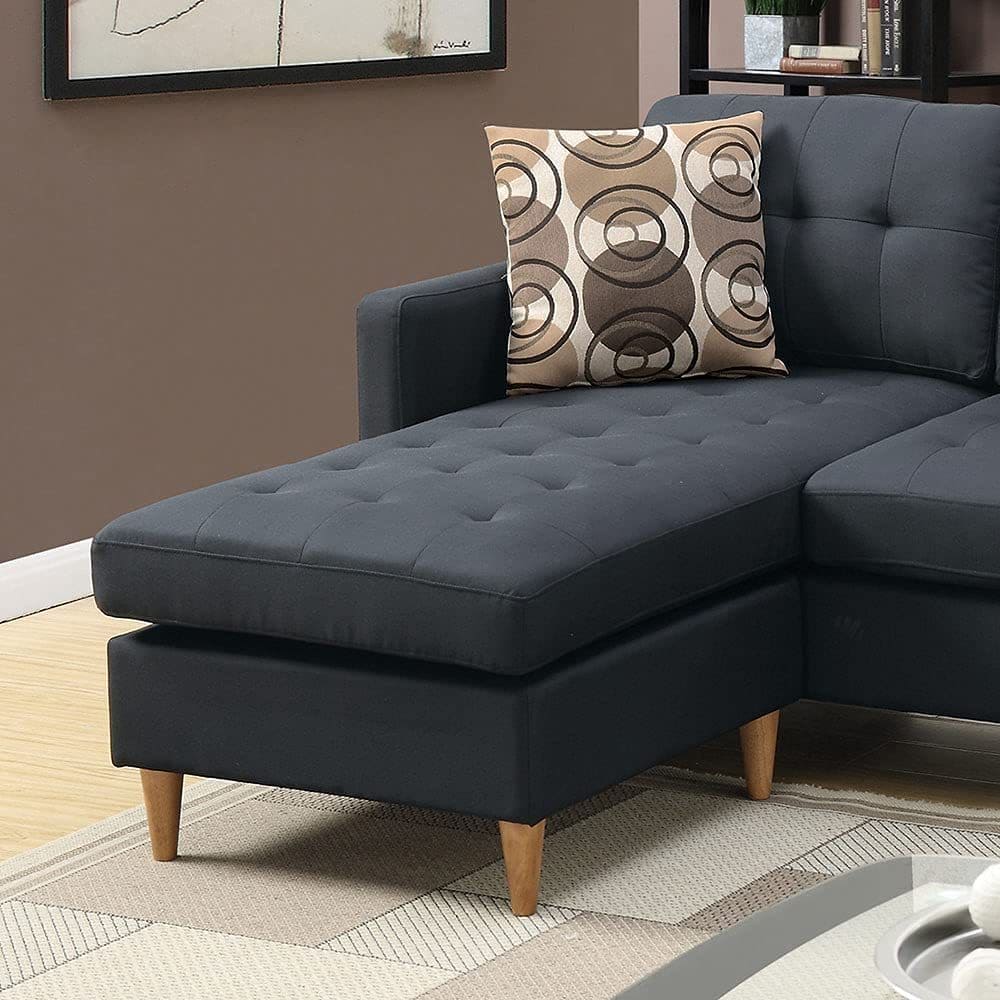 Black Polyfiber Sectional Sofa Living Room Furniture Reversible Chaise Couch Pillows Tufted Back Modular Sectionals