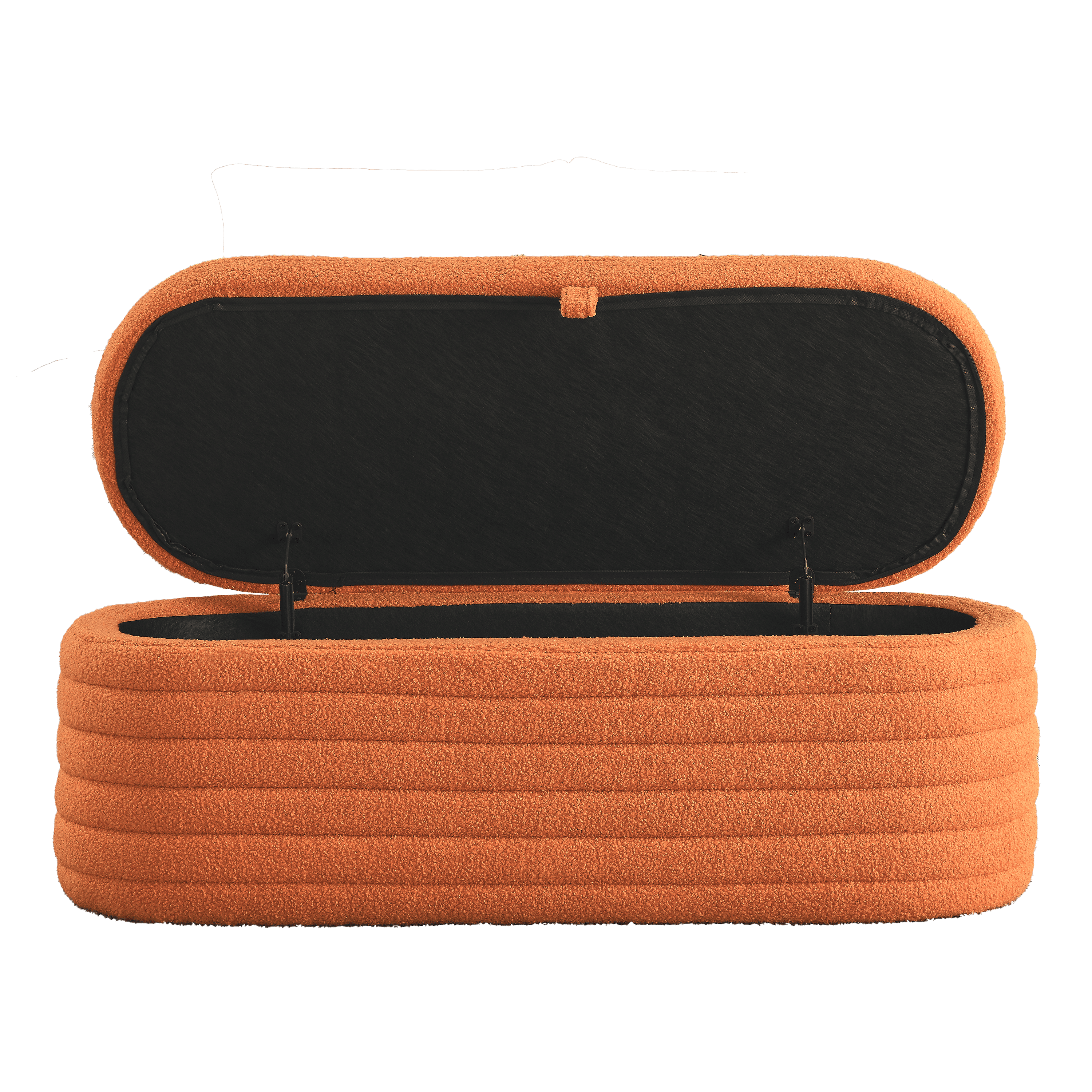 [Video] Welike Length 45.5 inchesStorage Ottoman Bench Upholstered Fabric Storage Bench End of Bed Stool with Safety Hinge for Bedroom, Living Room, Entryway, orange teddy.