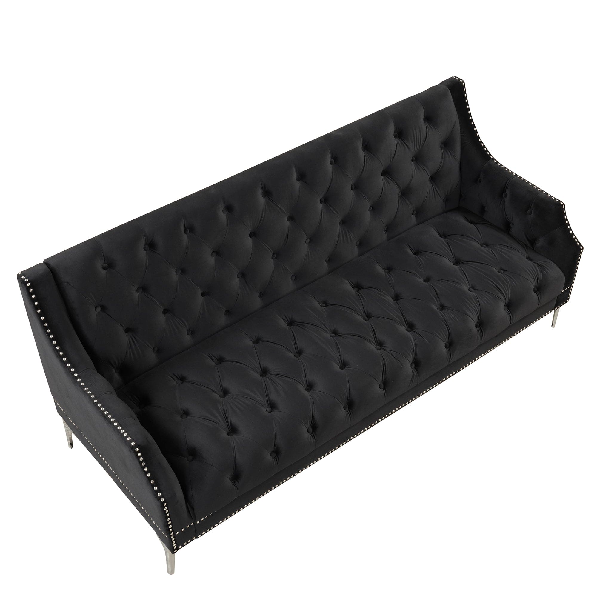 78" Modern Sofa Dutch Plush Upholstered Sofa with Metal Legs, Button Tufted Back Black