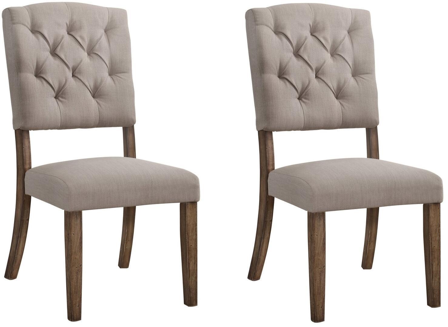 ACME Bernard Side Chair (Set-2) in Cream Linen & Weathered Oak 66187