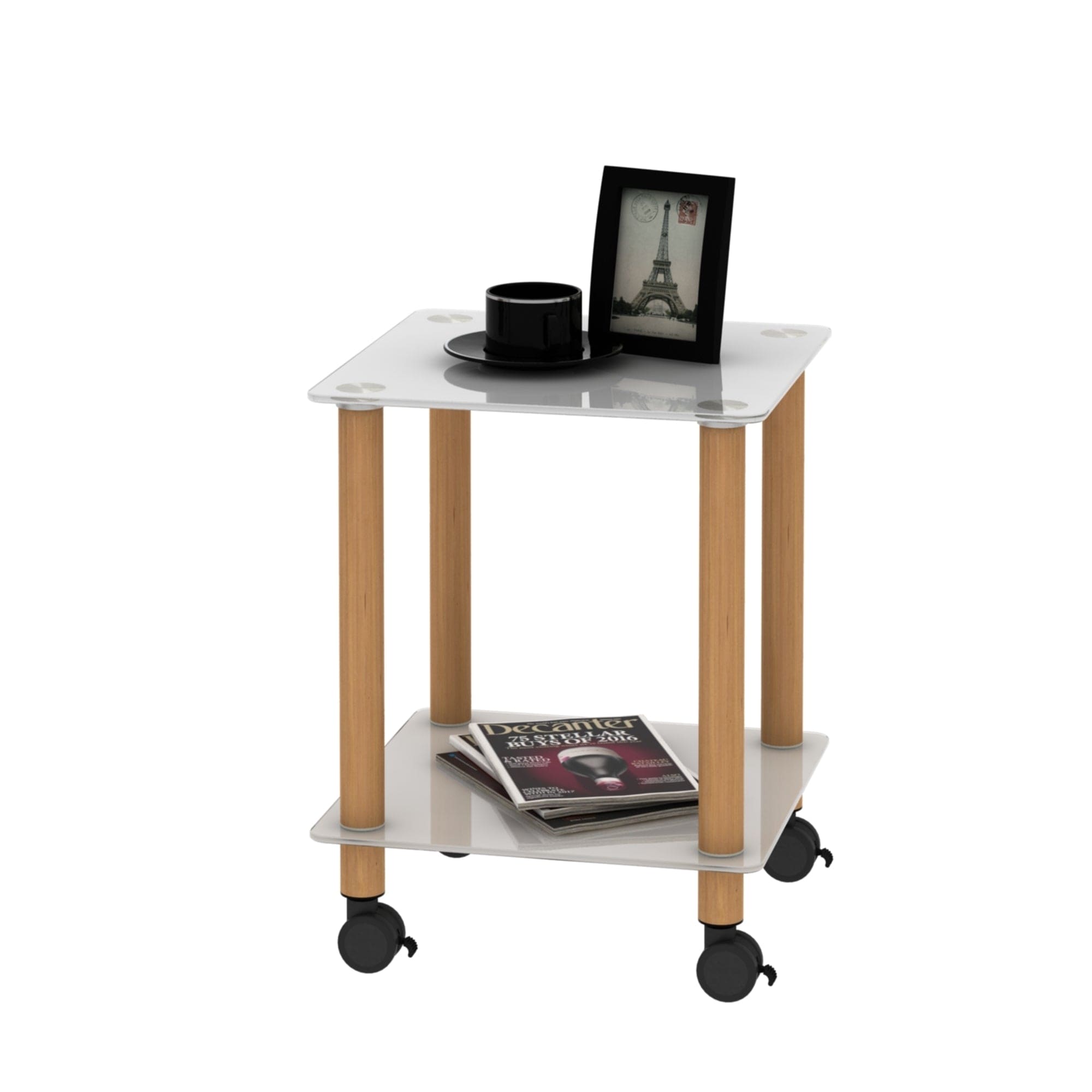 2-Piece White+Oak Side Table , 2-Tier Space End Table ,Modern Night Stand, Sofa table, Side Table with Storage Shelve