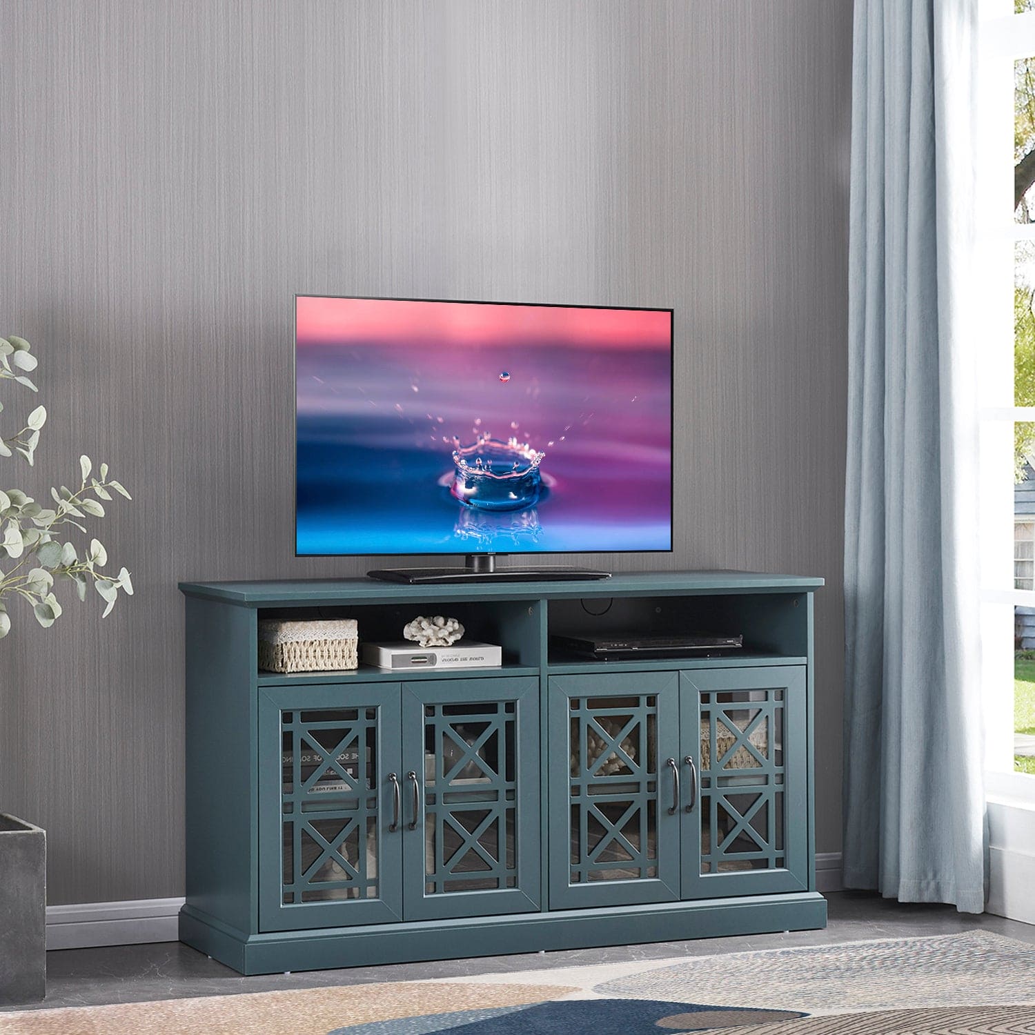 TV Stand, Buffet Sideboard Console Table, Dark Teal