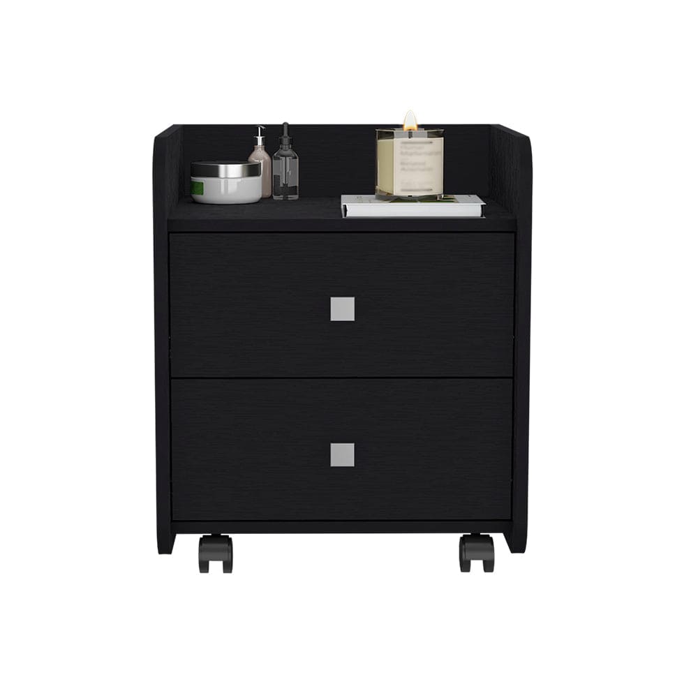 Nightstand Csmet, Metal Handle, Two Drawers, Black Wengue Finish