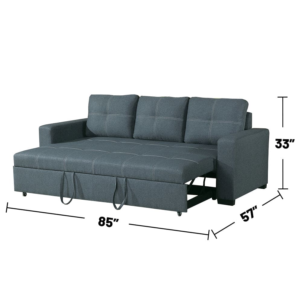 3 Seats Polyfiber Convertible Sleeper Sofa, Blue Grey