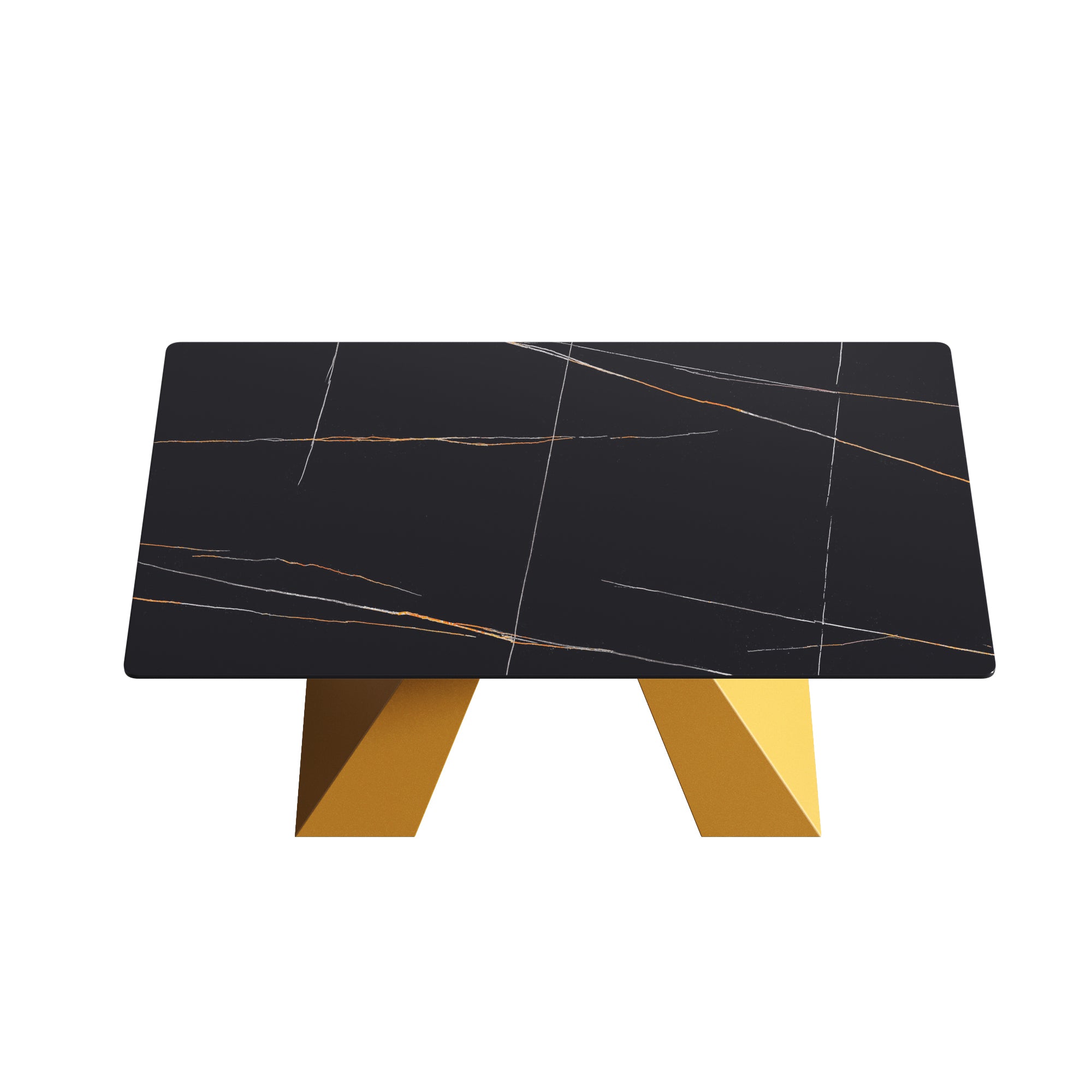 63"Modern artificial stone black straight edge golden metal leg dining table -6 people