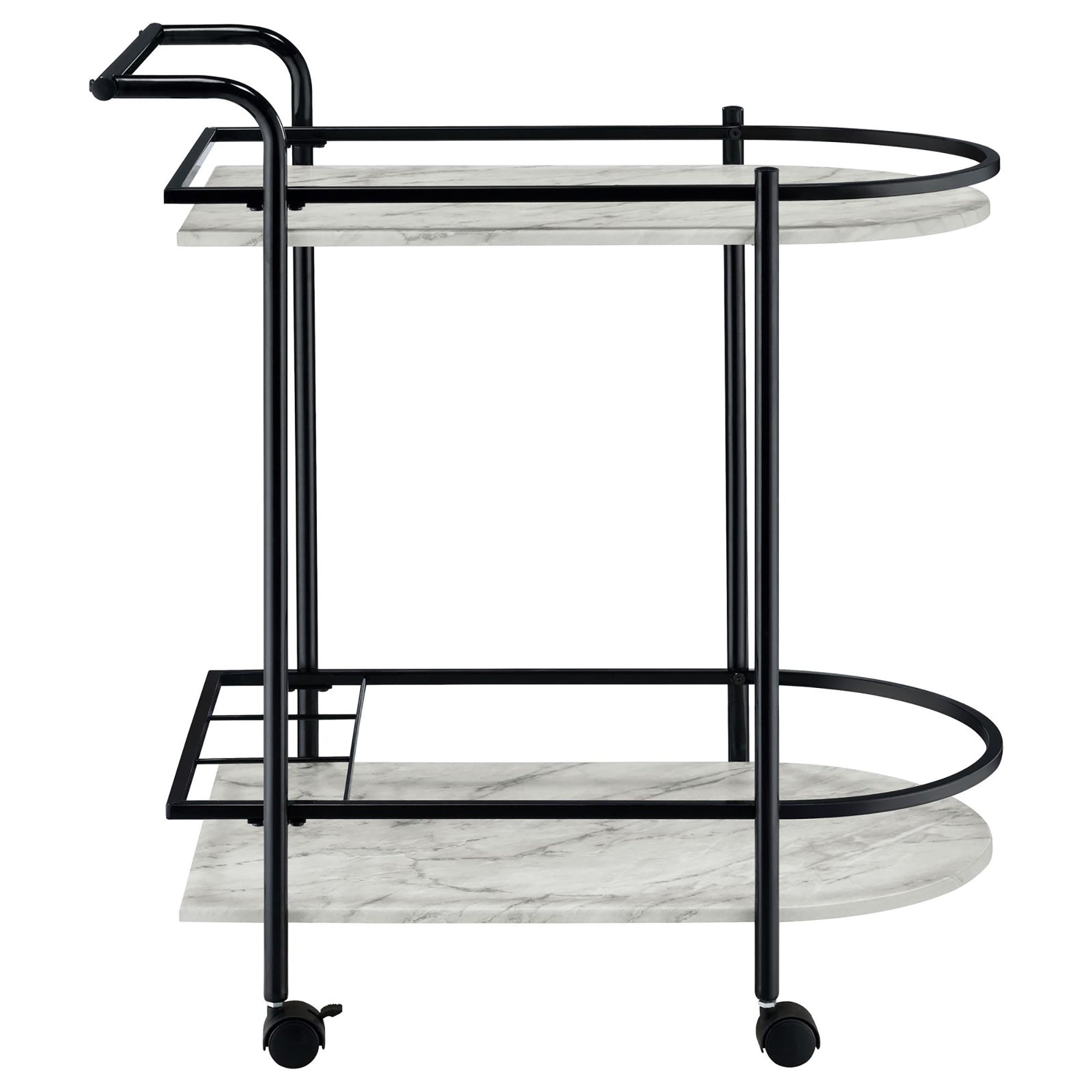 Chaveaut Black and Faux White Marble Serving Cart with Wine Rack