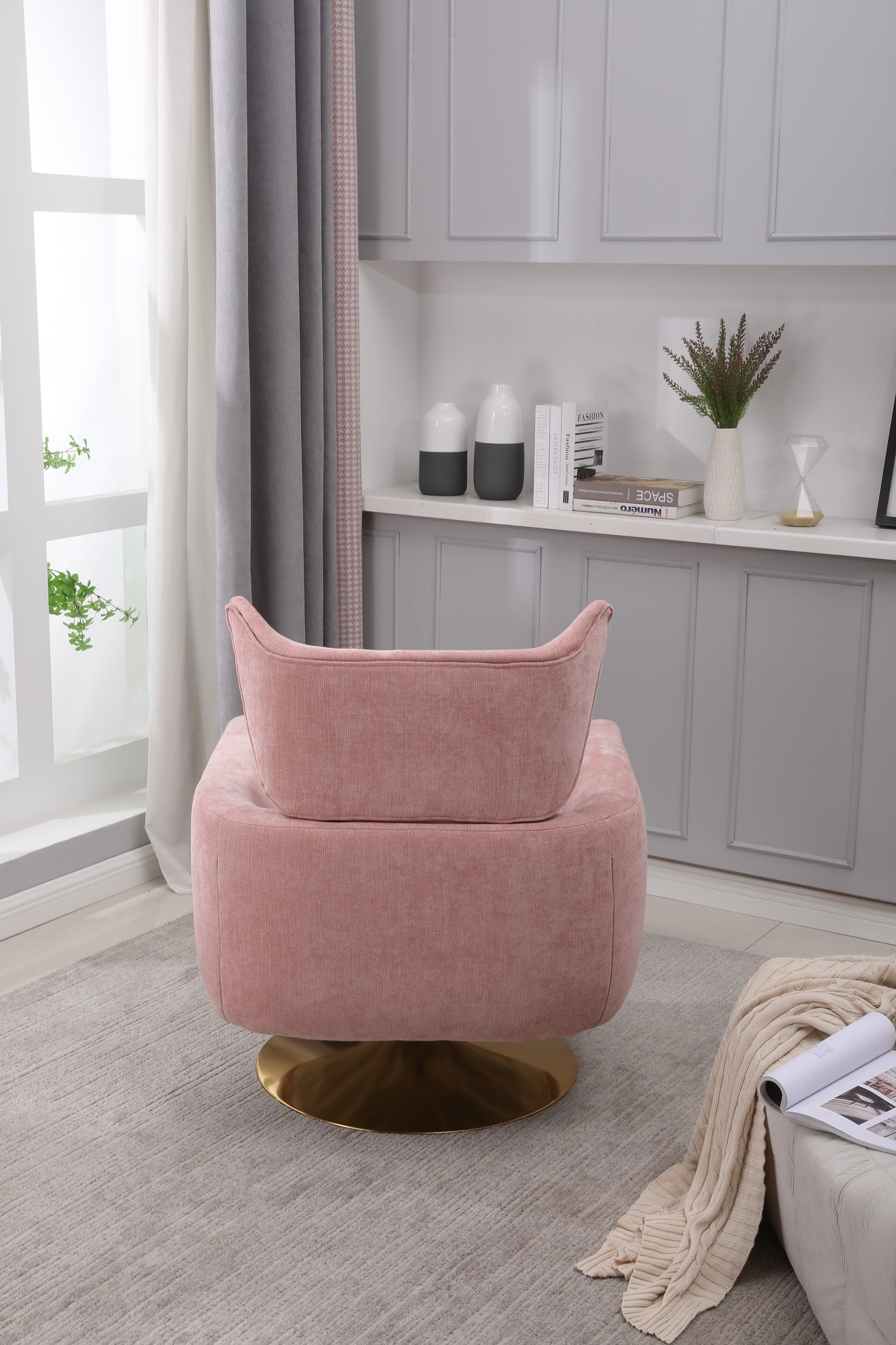 Classic Mid-Century 360-degree Swivel  Accent Chair, Pink Linen