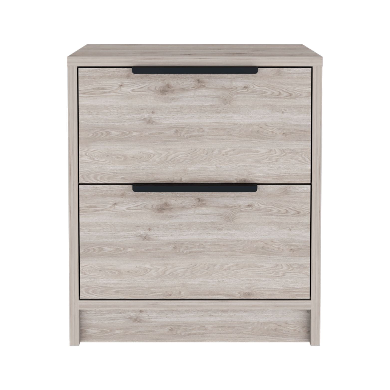 Nightstand Cervants, Two Drawers, Metal Handle, Light Gray Finish