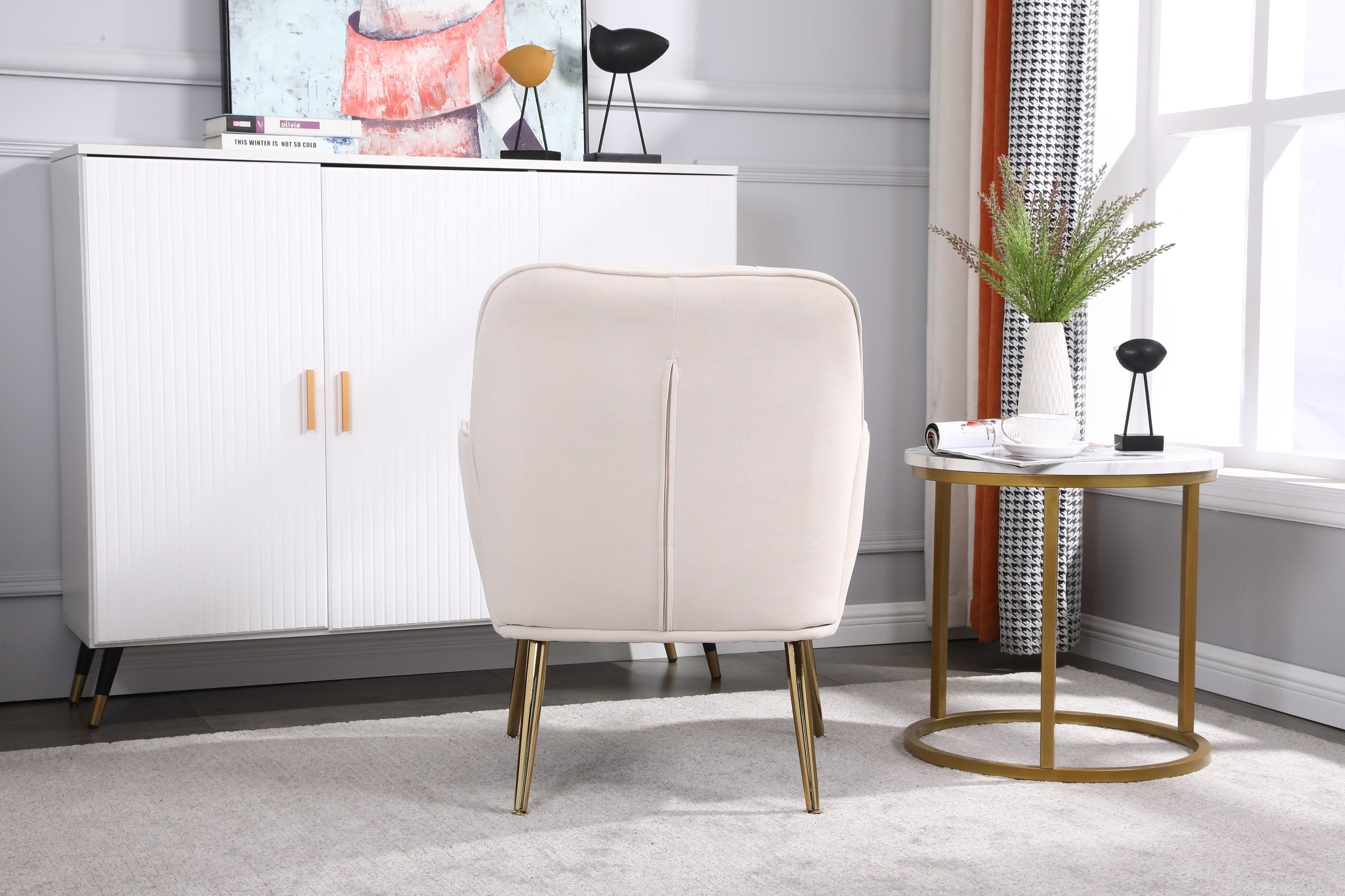 Modern Mid Century Chair velvet  Sherpa Armchair for Living Room Bedroom Office Easy Assemble(BEIGE)