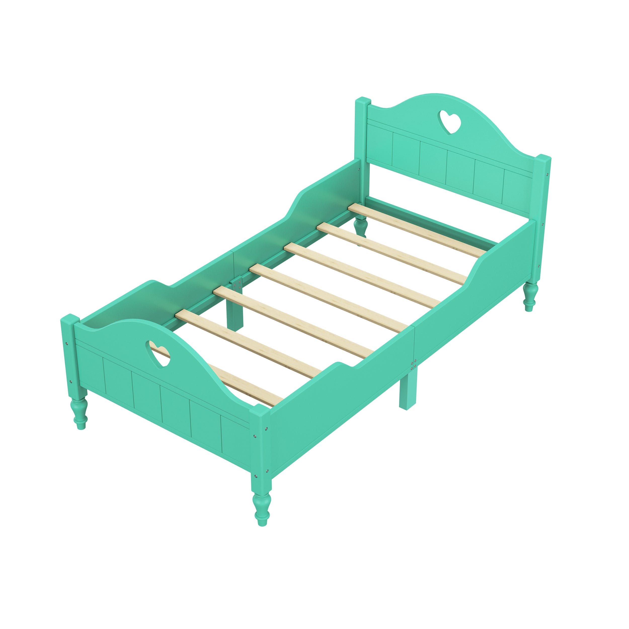 Macaron Twin Size Toddler Bed with Side Safety Rails and Headboard and Footboard,Seasoft Green